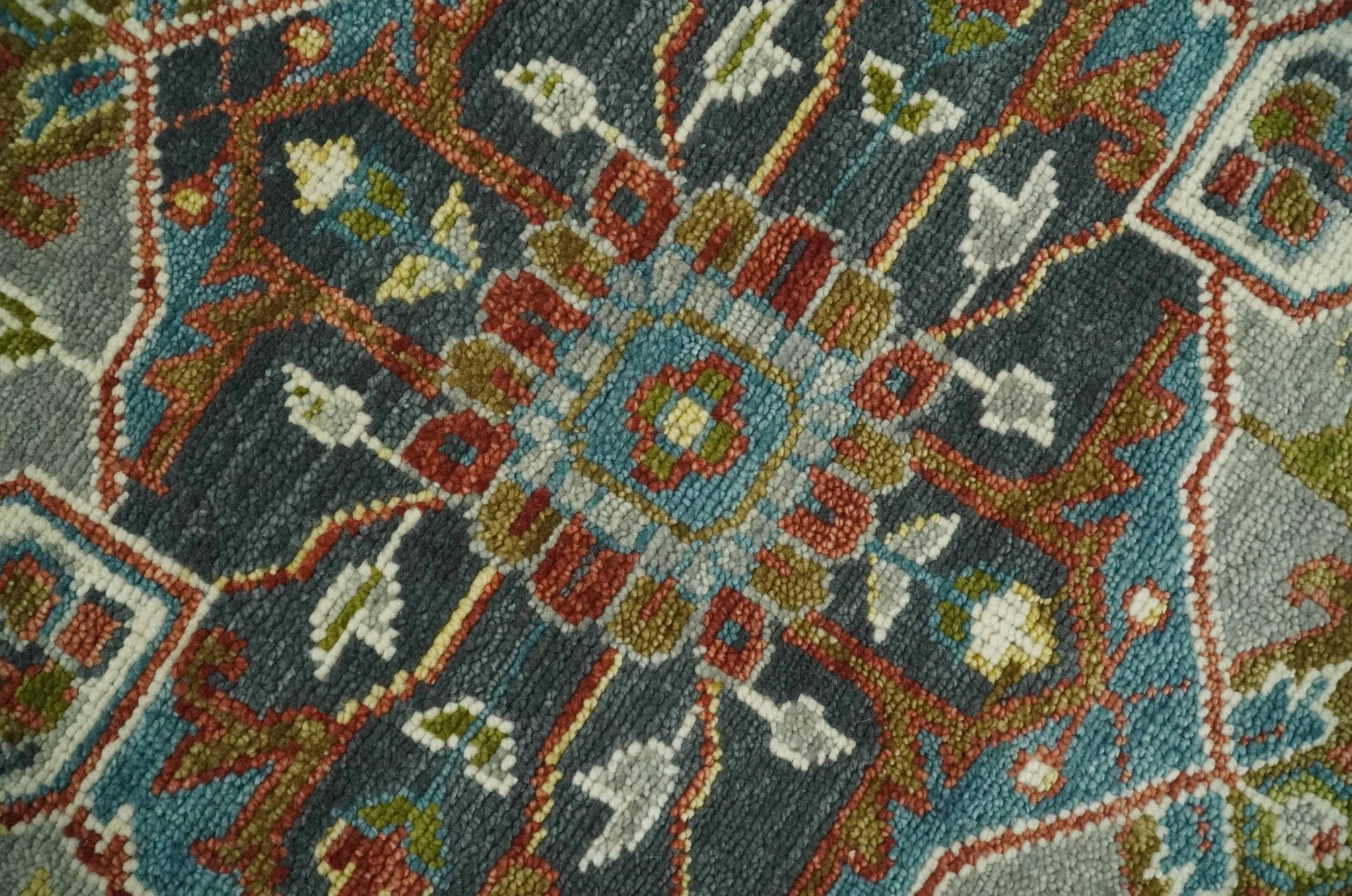 Hand Knotted Charcoal, Camel and Teal Traditional Heriz Serapi Multi size Wool Area Rug - Image 4