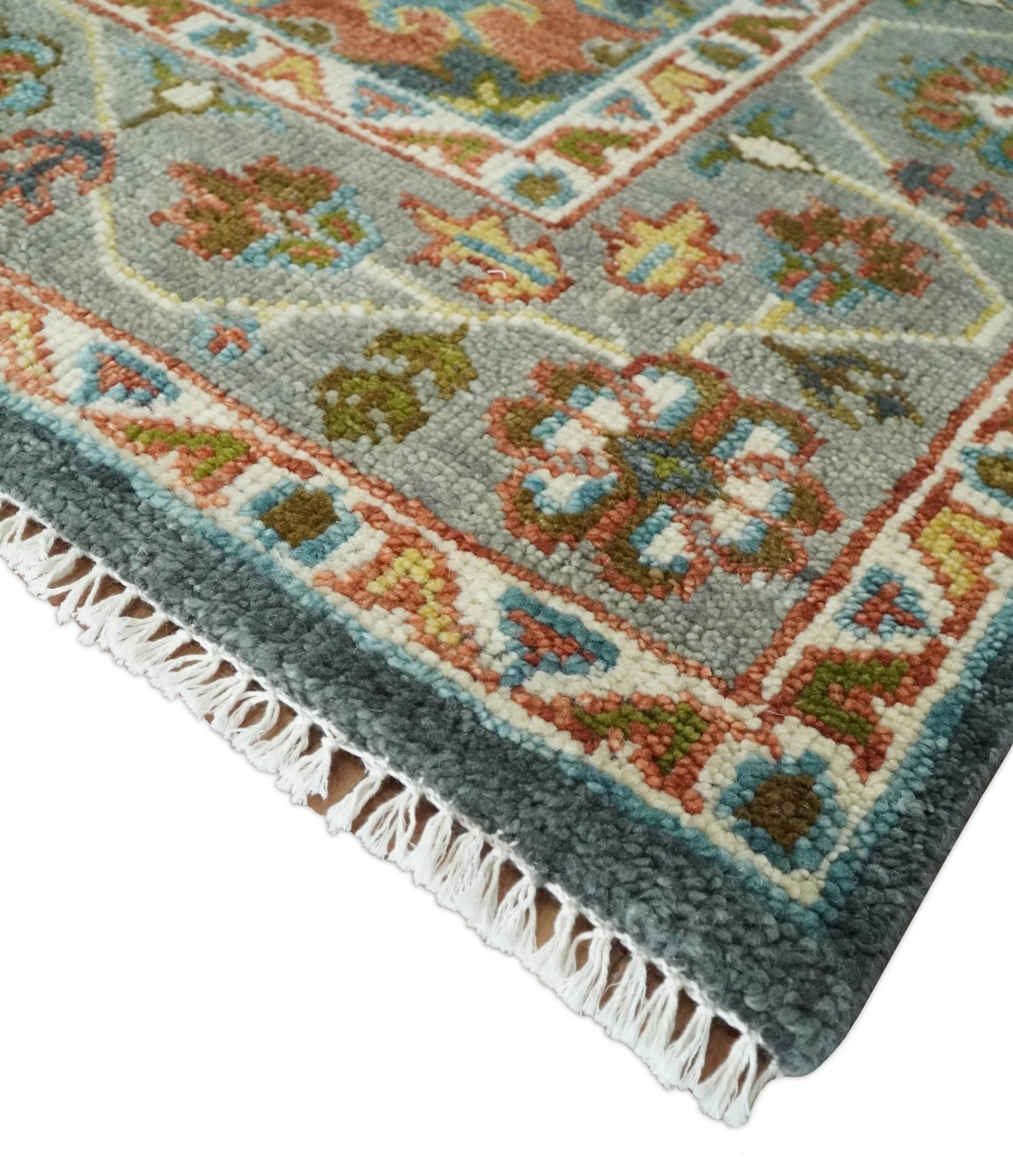 Hand Knotted Charcoal, Camel and Teal Traditional Heriz Serapi Multi size Wool Area Rug - Image 5