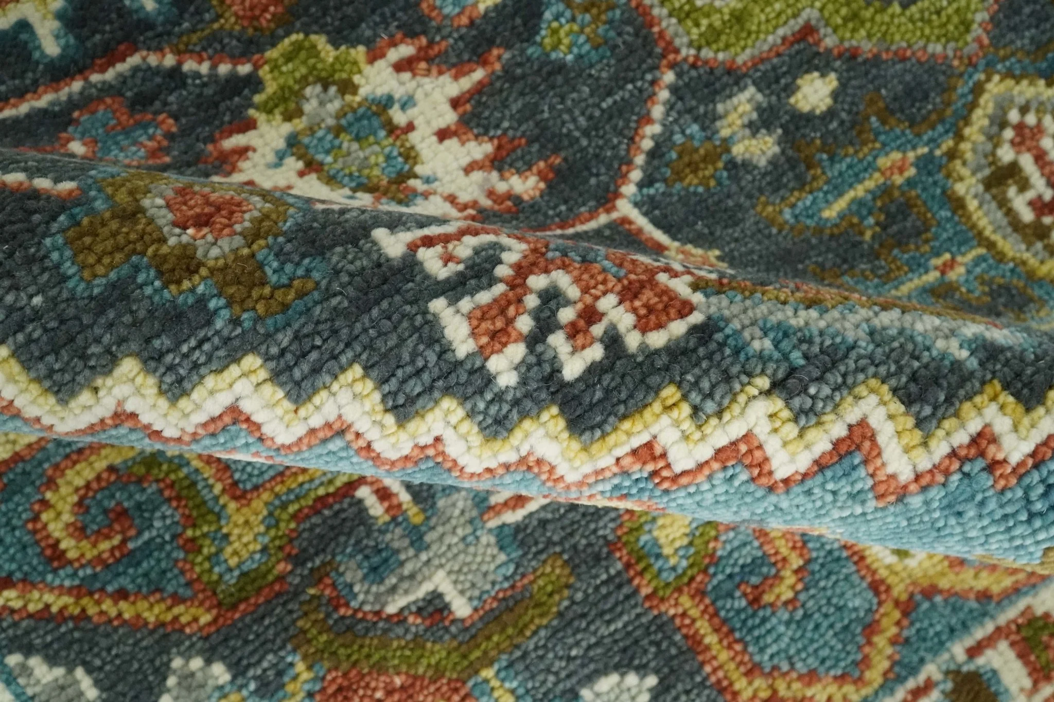 Hand Knotted Charcoal, Camel and Teal Traditional Heriz Serapi Multi size Wool Area Rug - Image 6
