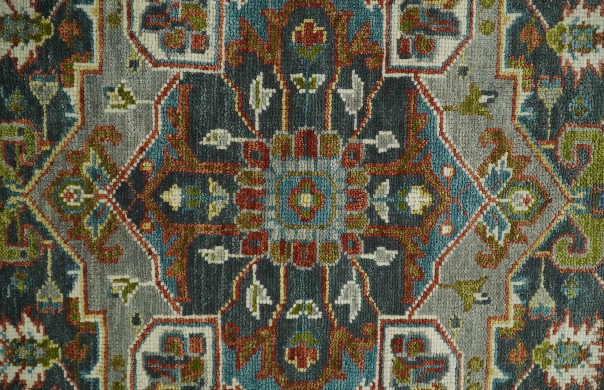 Hand Knotted Charcoal, Camel and Teal Traditional Heriz Serapi Multi size Wool Area Rug - Image 8