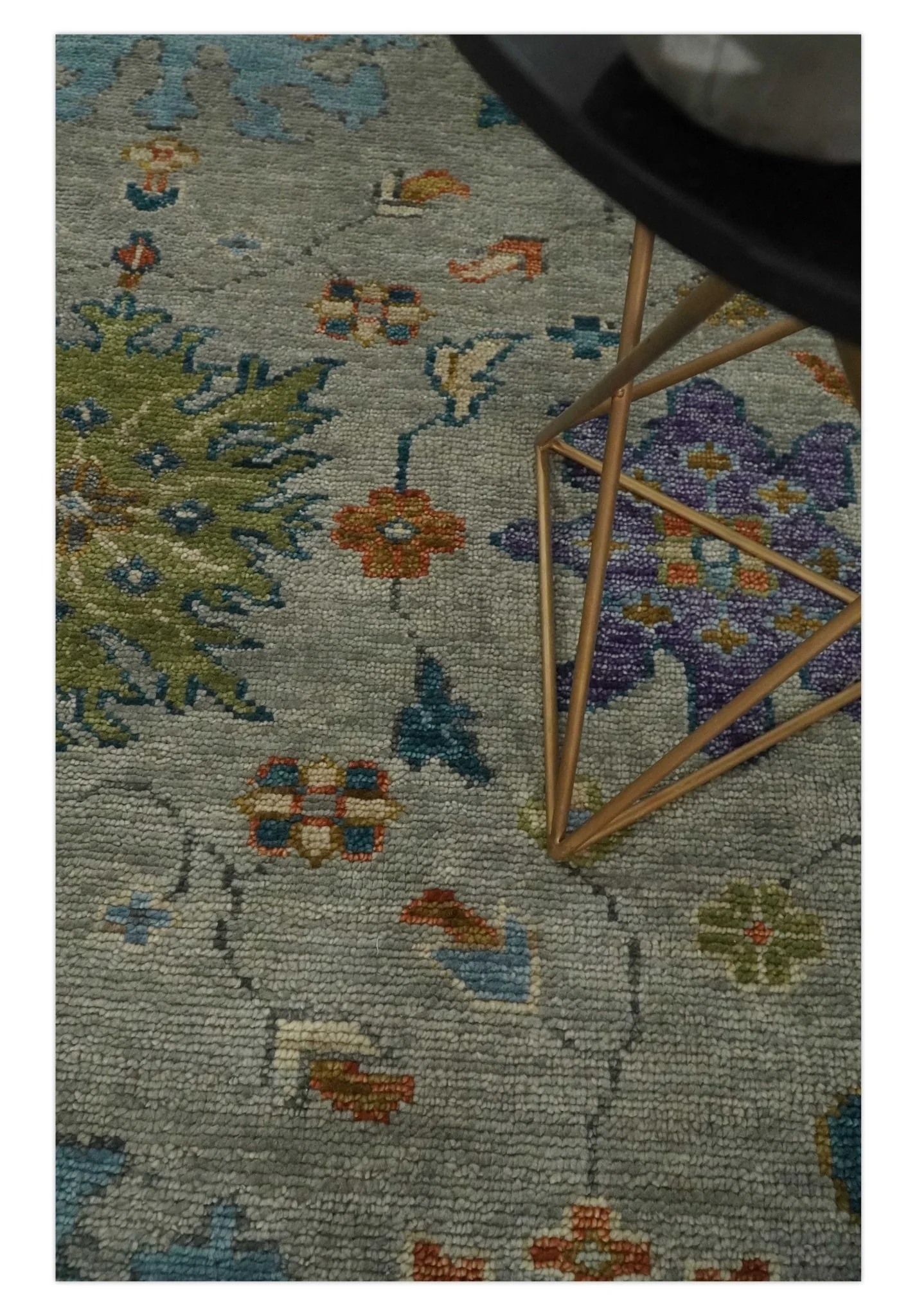 Antique Hand Knotted Gray, Beige and Blue Traditional Oushak Vintage Style Multi Size Wool area Rug - Image 3