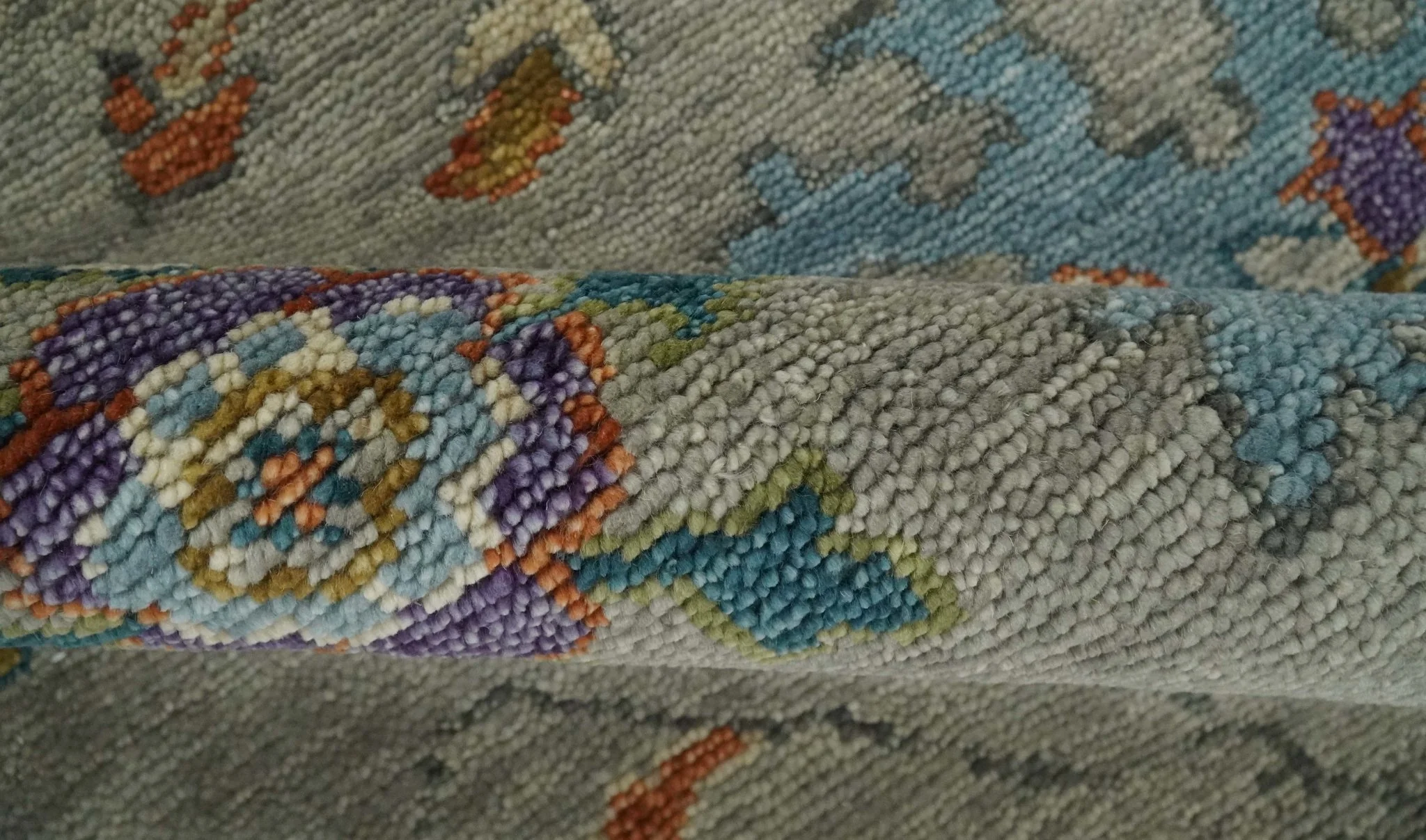 Antique Hand Knotted Gray, Beige and Blue Traditional Oushak Vintage Style Multi Size Wool area Rug - Image 8