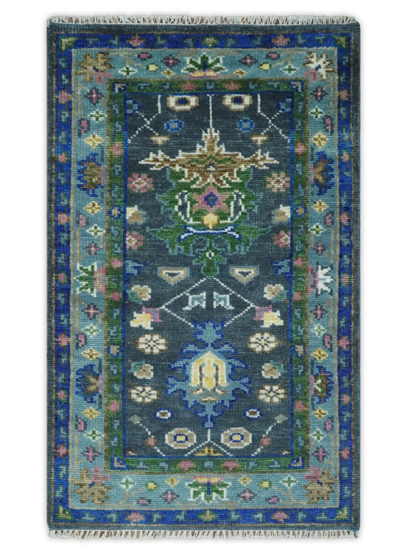 Antique Design Hand Knotted Green Moss and Blue Turkish Oushak Custom Made Wool Area Rug - Image 11