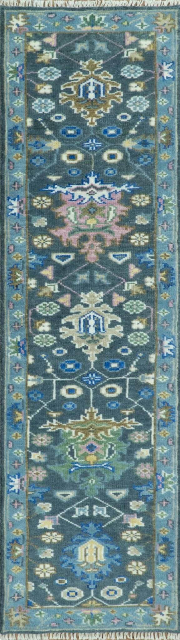 Antique Design Hand Knotted Green Moss and Blue Turkish Oushak Custom Made Wool Area Rug - Image 15