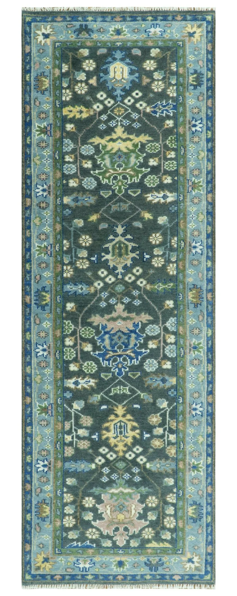 Antique Design Hand Knotted Green Moss and Blue Turkish Oushak Custom Made Wool Area Rug - Image 16