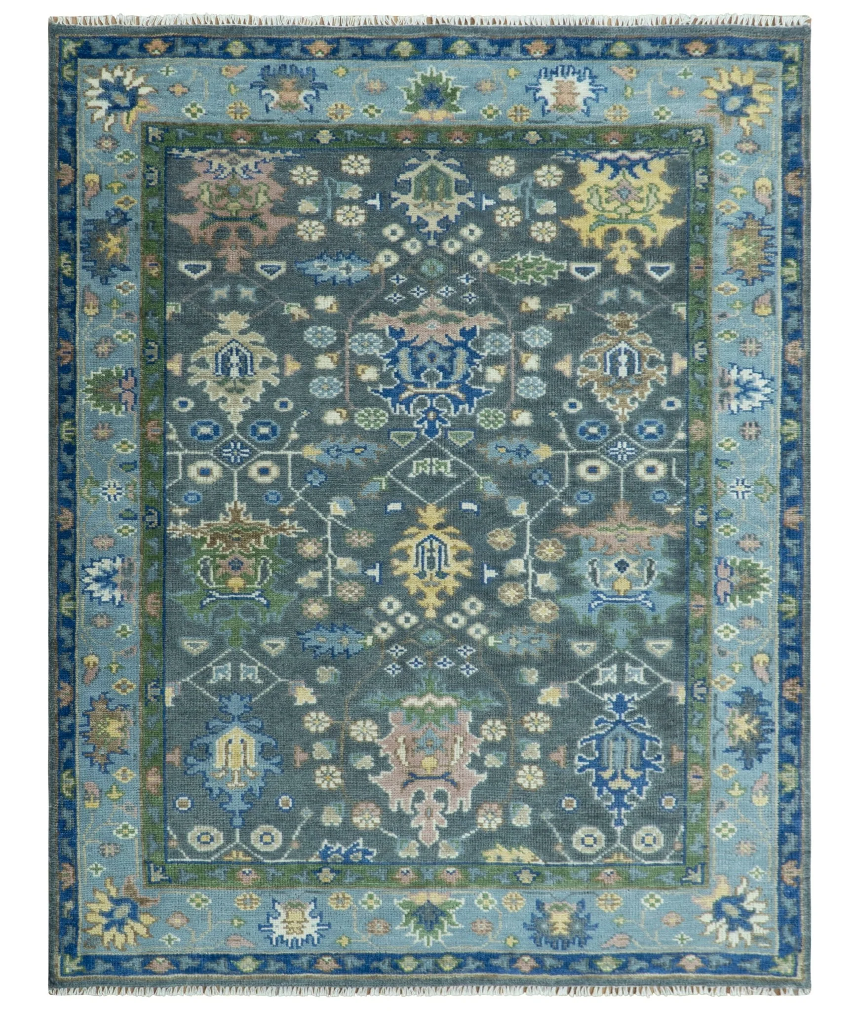 Antique Design Hand Knotted Green Moss and Blue Turkish Oushak Custom Made Wool Area Rug - Image 17