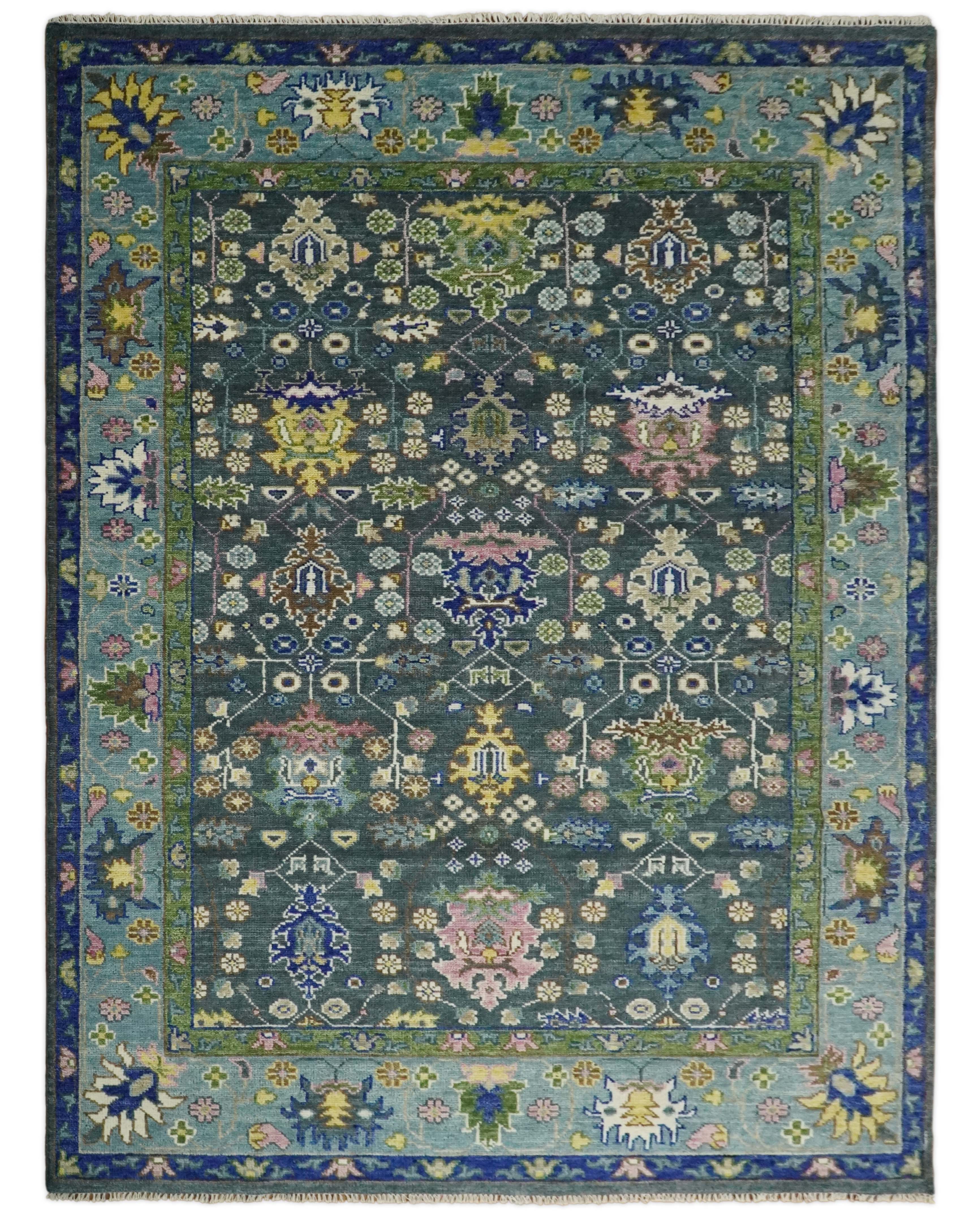Antique Design Hand Knotted Green Moss and Blue Turkish Oushak Custom Made Wool Area Rug - Image 3