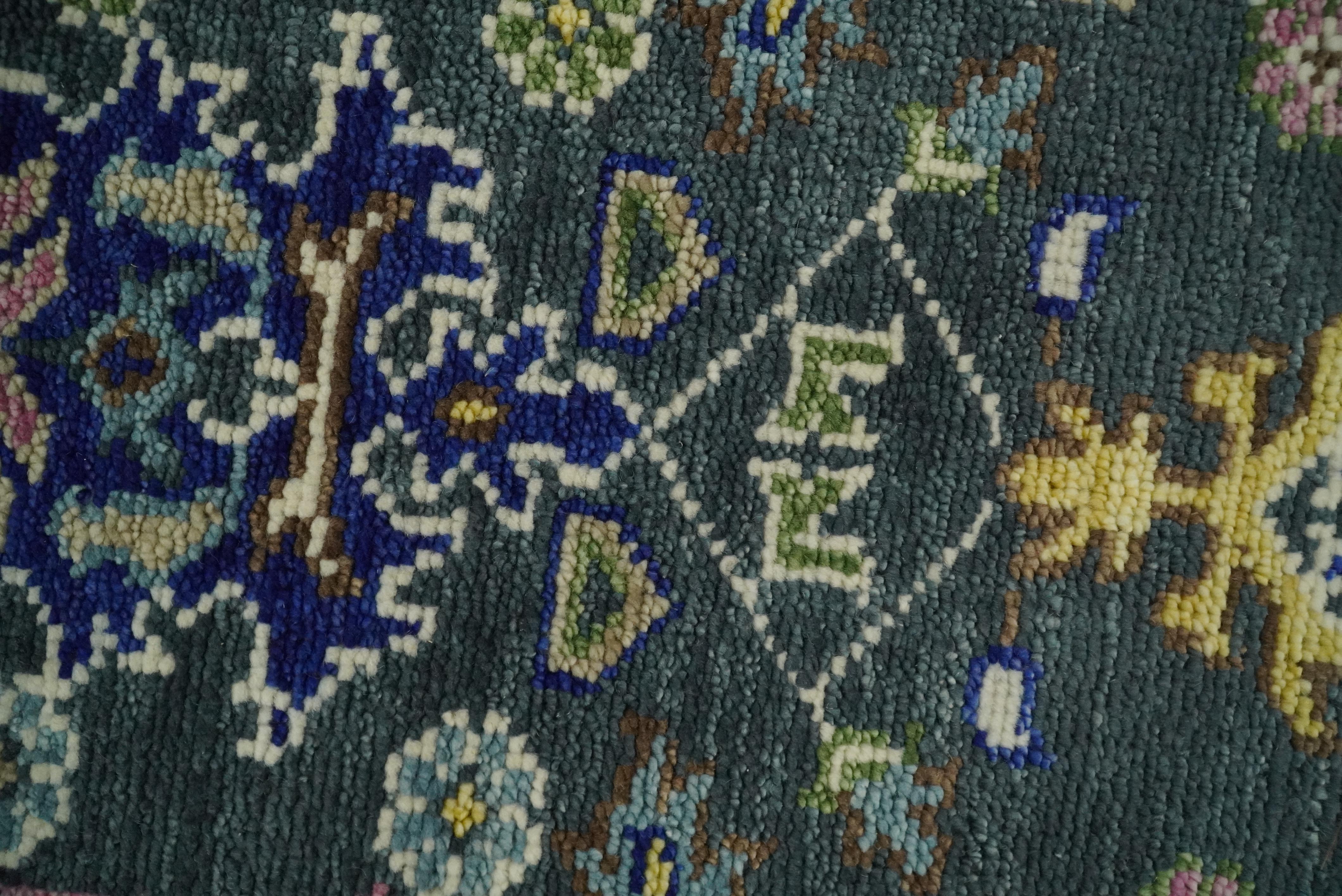 Antique Design Hand Knotted Green Moss and Blue Turkish Oushak Custom Made Wool Area Rug - Image 6