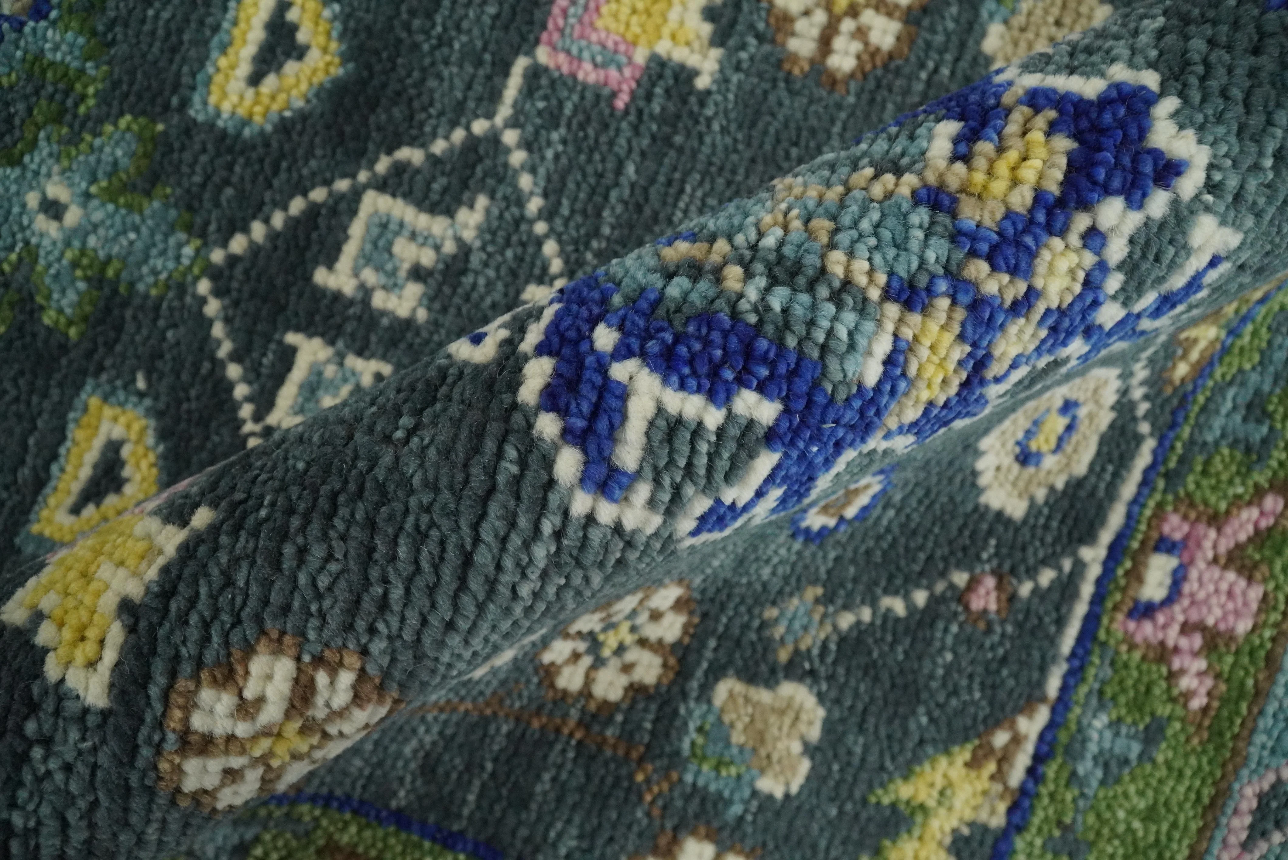 Antique Design Hand Knotted Green Moss and Blue Turkish Oushak Custom Made Wool Area Rug - Image 7