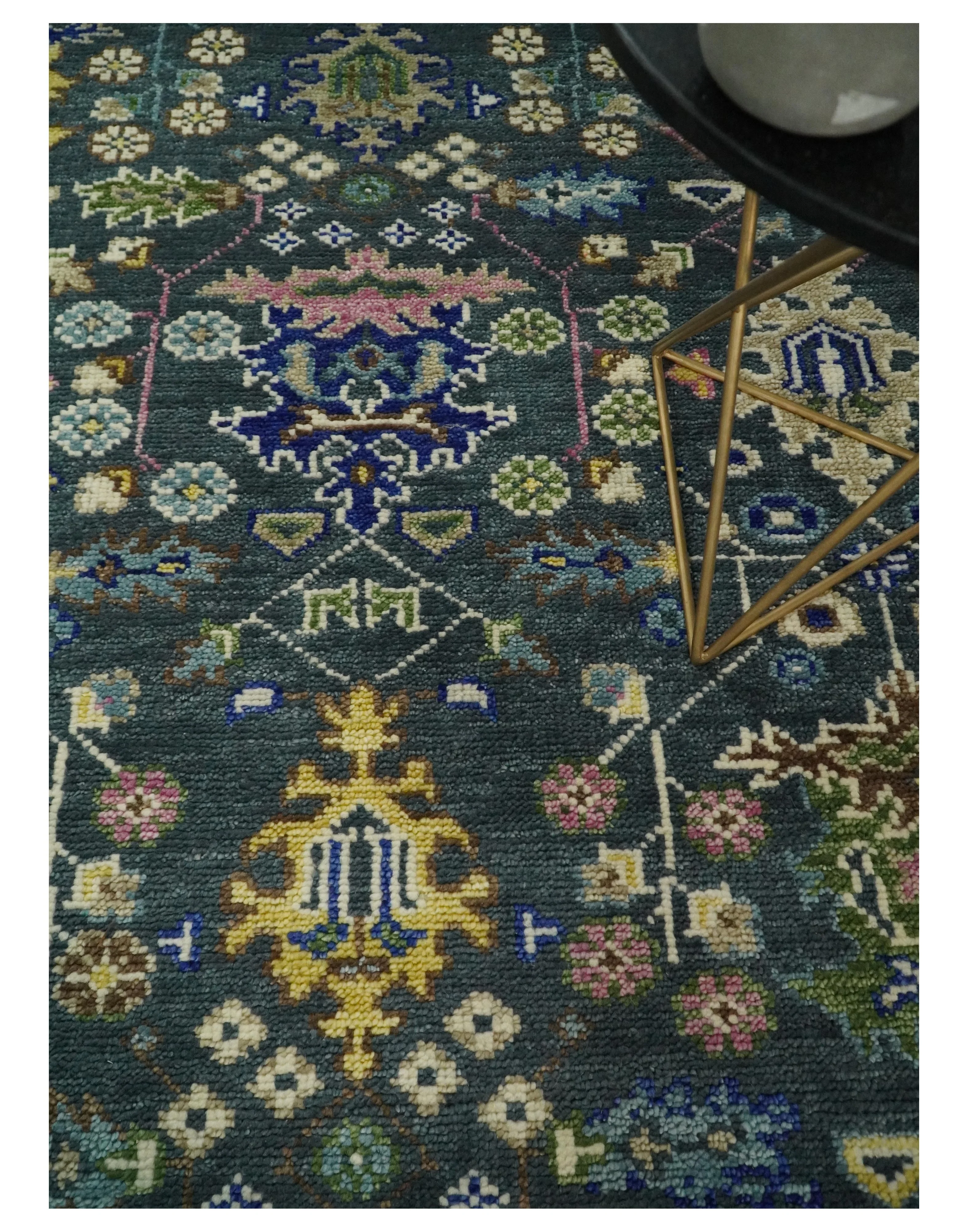 Antique Design Hand Knotted Green Moss and Blue Turkish Oushak Custom Made Wool Area Rug - Image 8