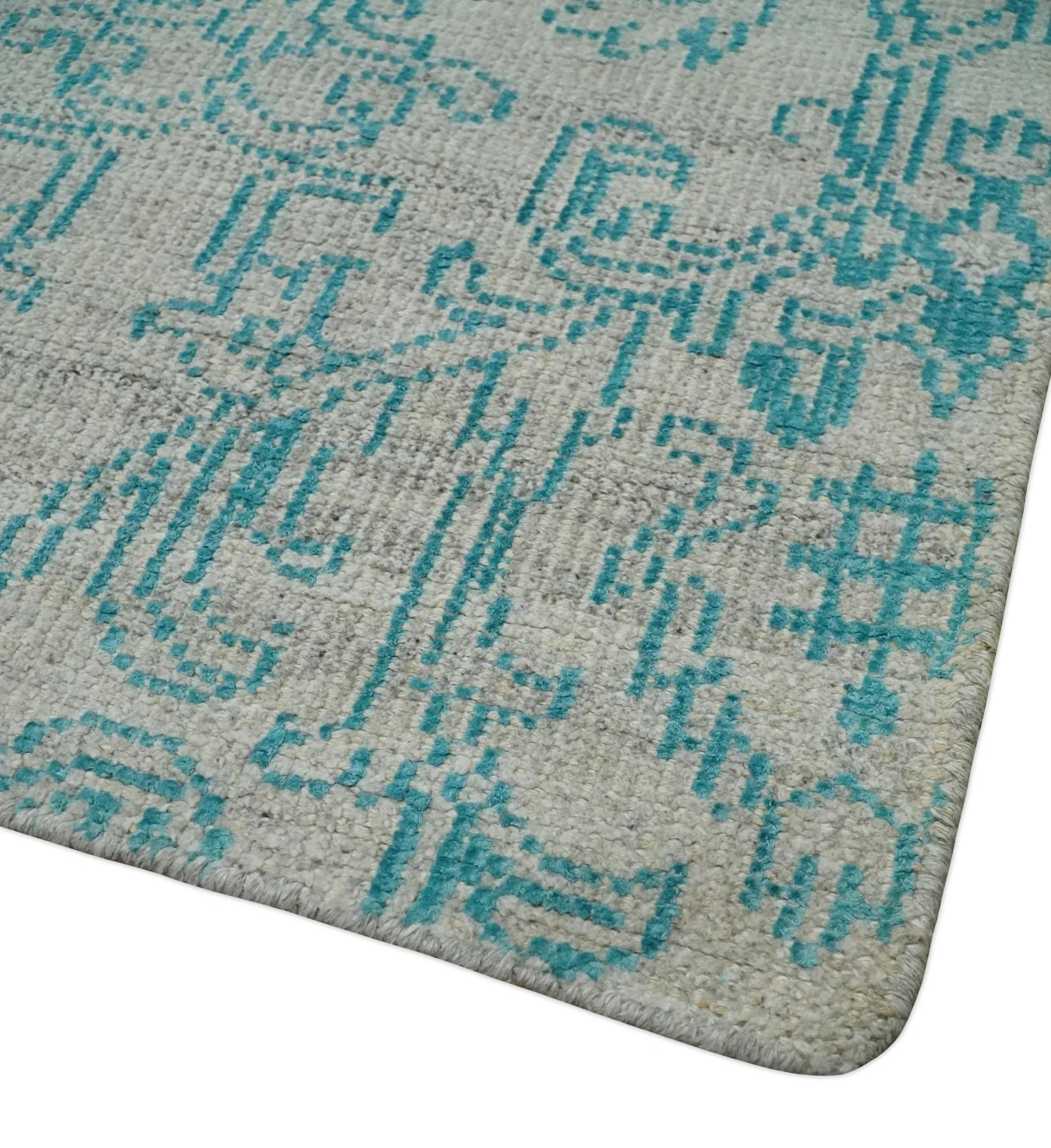 Antique 5x8 Hand Knotted Silver and Blue Persian made of Recycled Silk Area Rug | OP77 - Image 3
