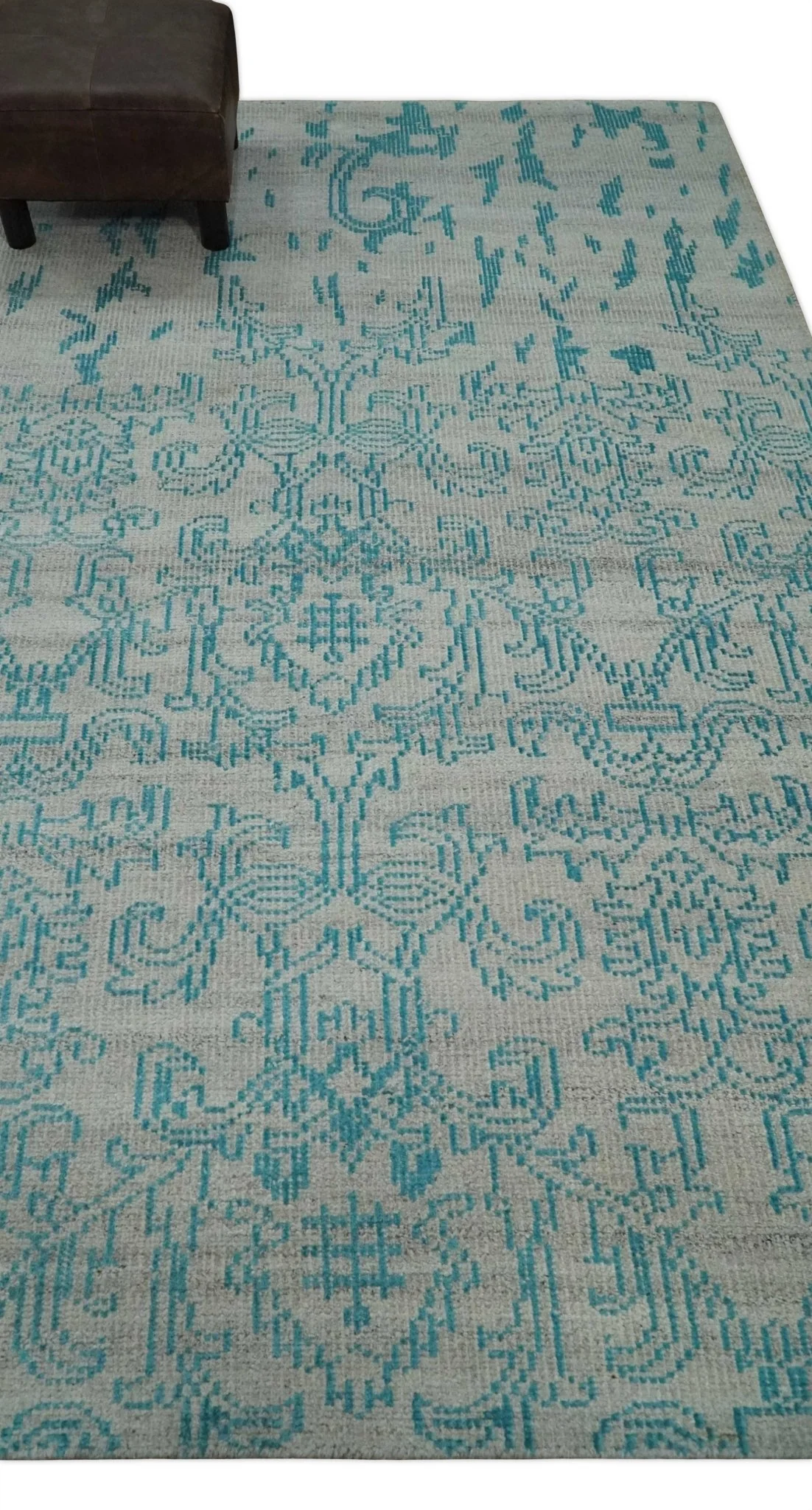 Antique 5x8 Hand Knotted Silver and Blue Persian made of Recycled Silk Area Rug | OP77 - Image 4