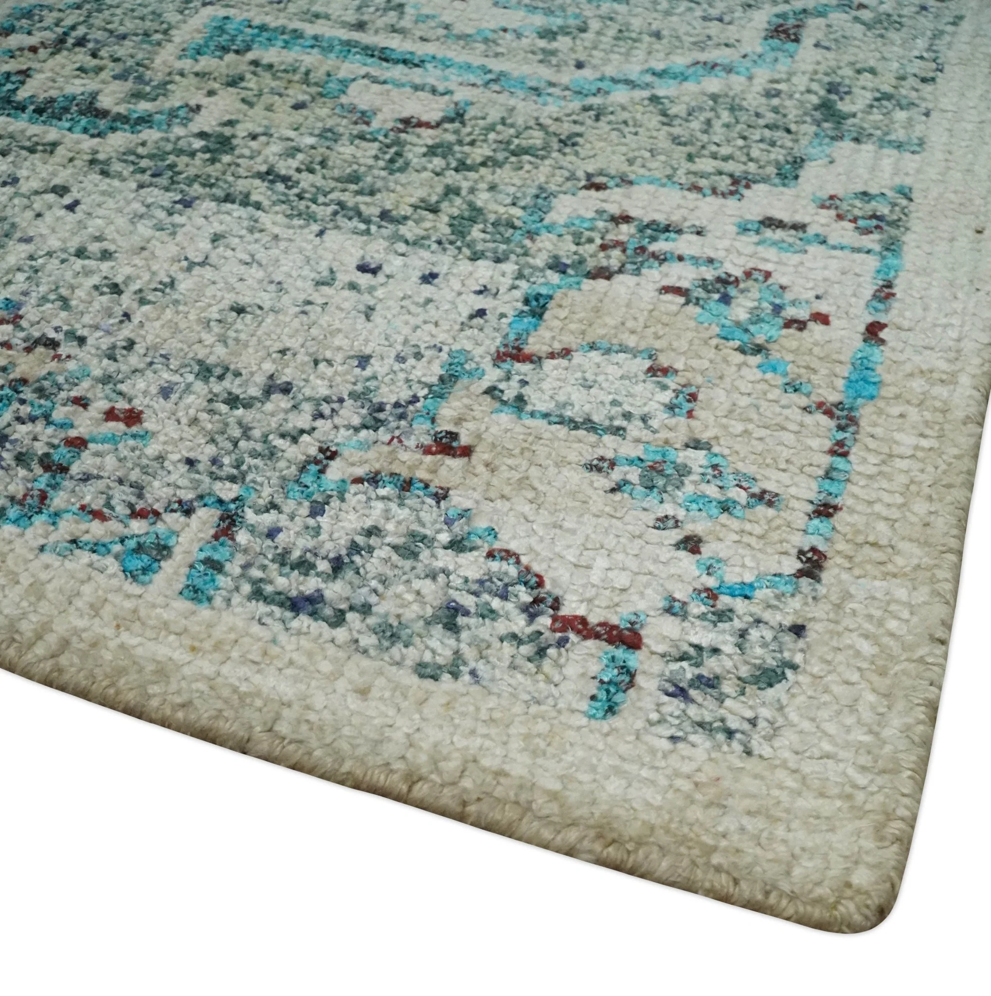 Antique 5x8 Hand Knotted Beige and Blue Persian made of Recycled Silk Area Rug | OP96 - Image 5
