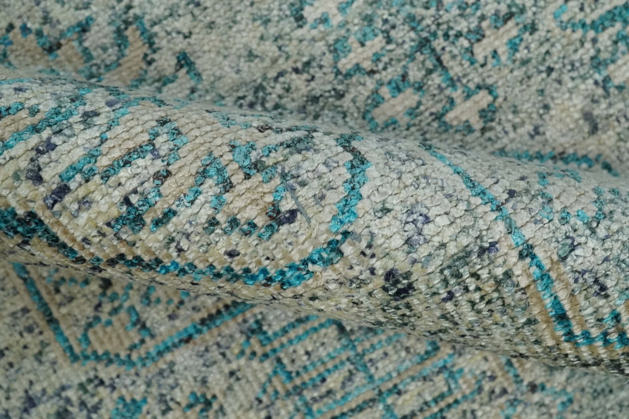 Antique 5x8 Hand Knotted Beige and Blue Persian made of Recycled Silk Area Rug | OP96 - Image 6