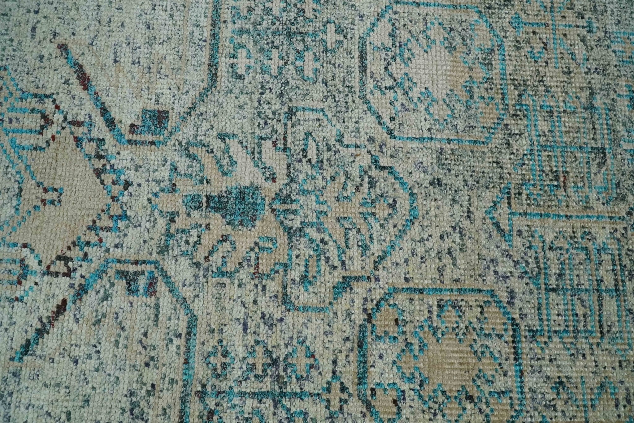 Antique 5x8 Hand Knotted Beige and Blue Persian made of Recycled Silk Area Rug | OP96 - Image 9