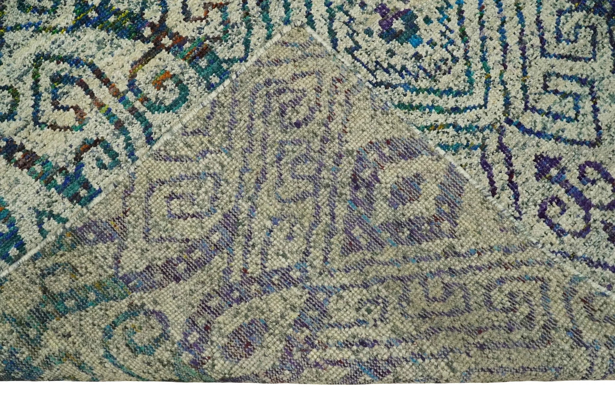 Antique 8x10 Hand Knotted Beige and Blue Persian made of Recycled Silk Area Rug | OP25 - Image 6
