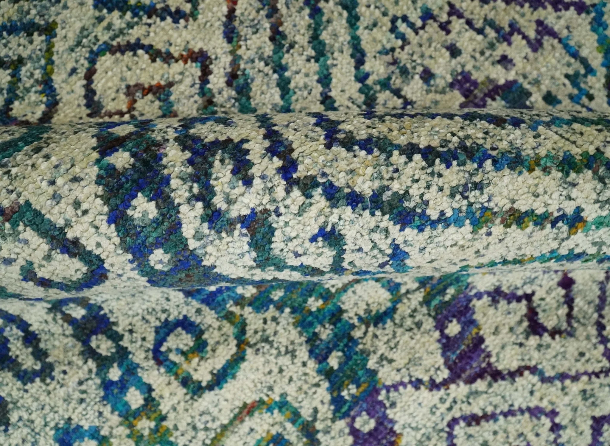 Antique 8x10 Hand Knotted Beige and Blue Persian made of Recycled Silk Area Rug | OP25 - Image 7