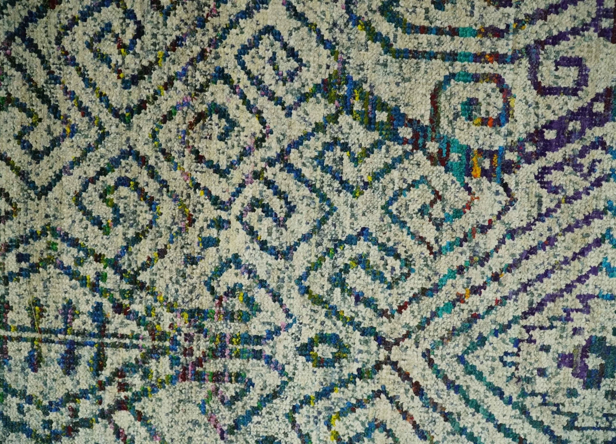 Antique 8x10 Hand Knotted Beige and Blue Persian made of Recycled Silk Area Rug | OP25 - Image 9
