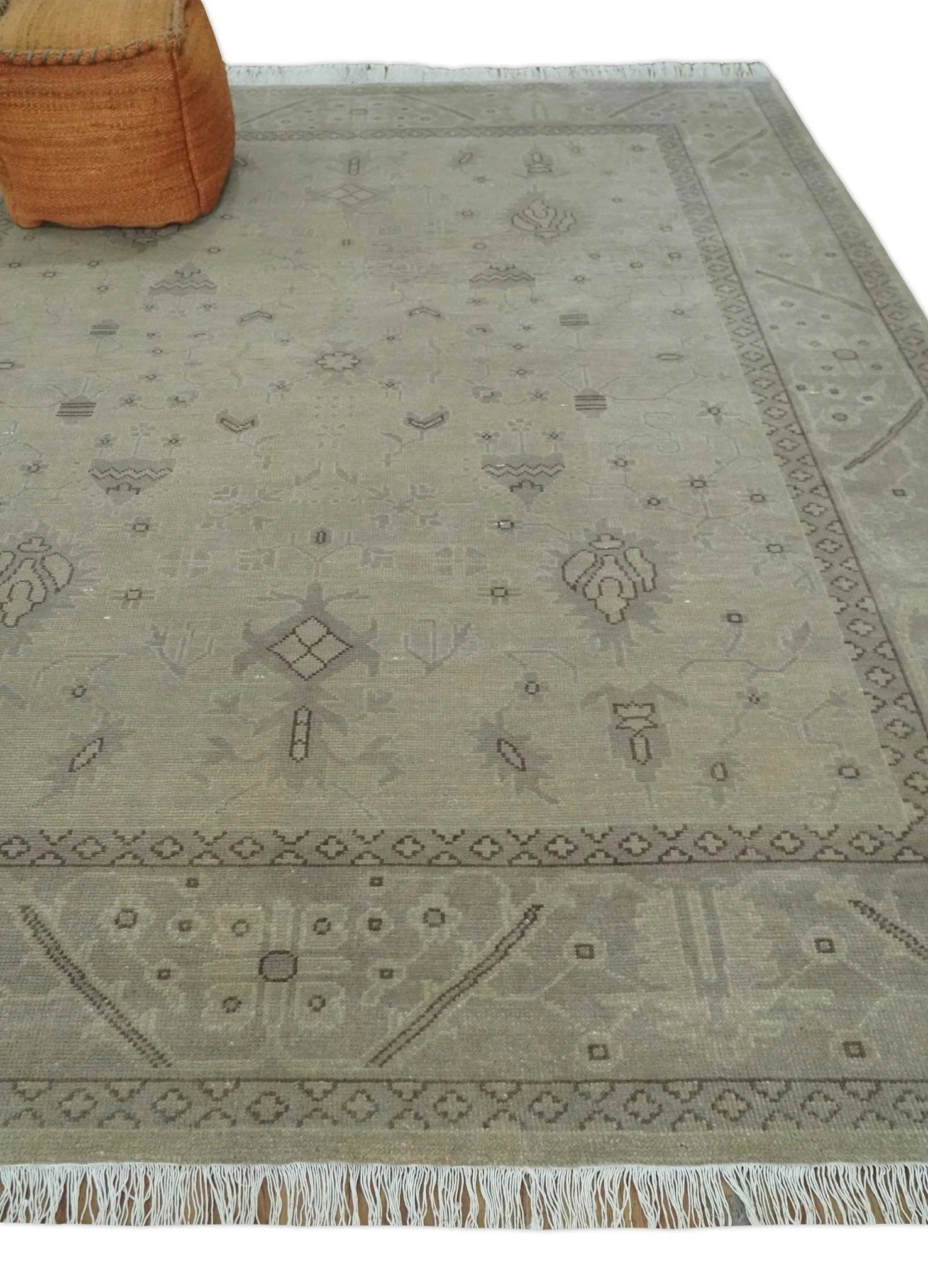 Antique 8x10 Hand Knotted Beige Traditional Vintage Persian Oushak Wool Rug | AC21810 - Image 3