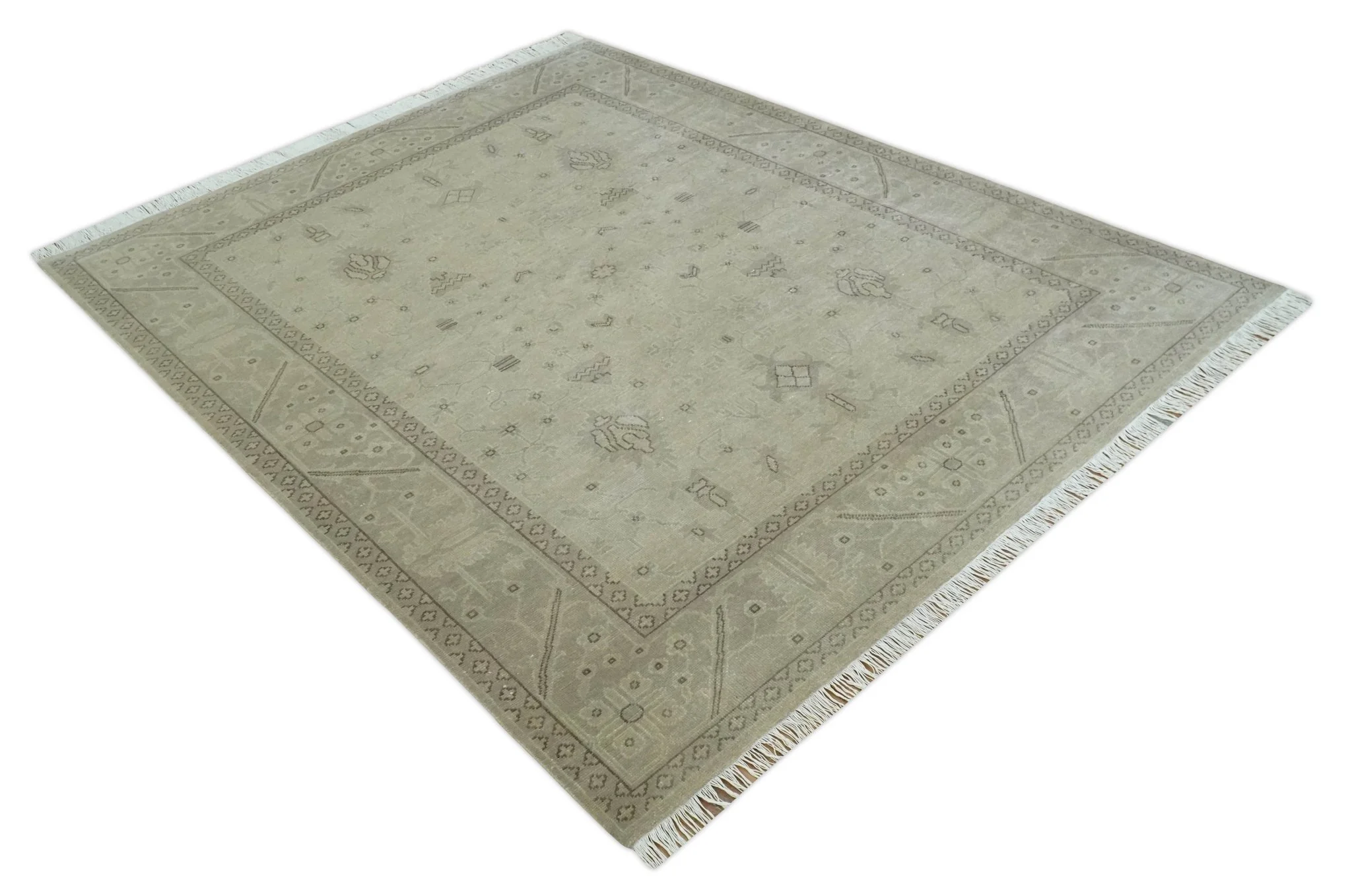 Antique 8x10 Hand Knotted Beige Traditional Vintage Persian Oushak Wool Rug | AC21810 - Image 9