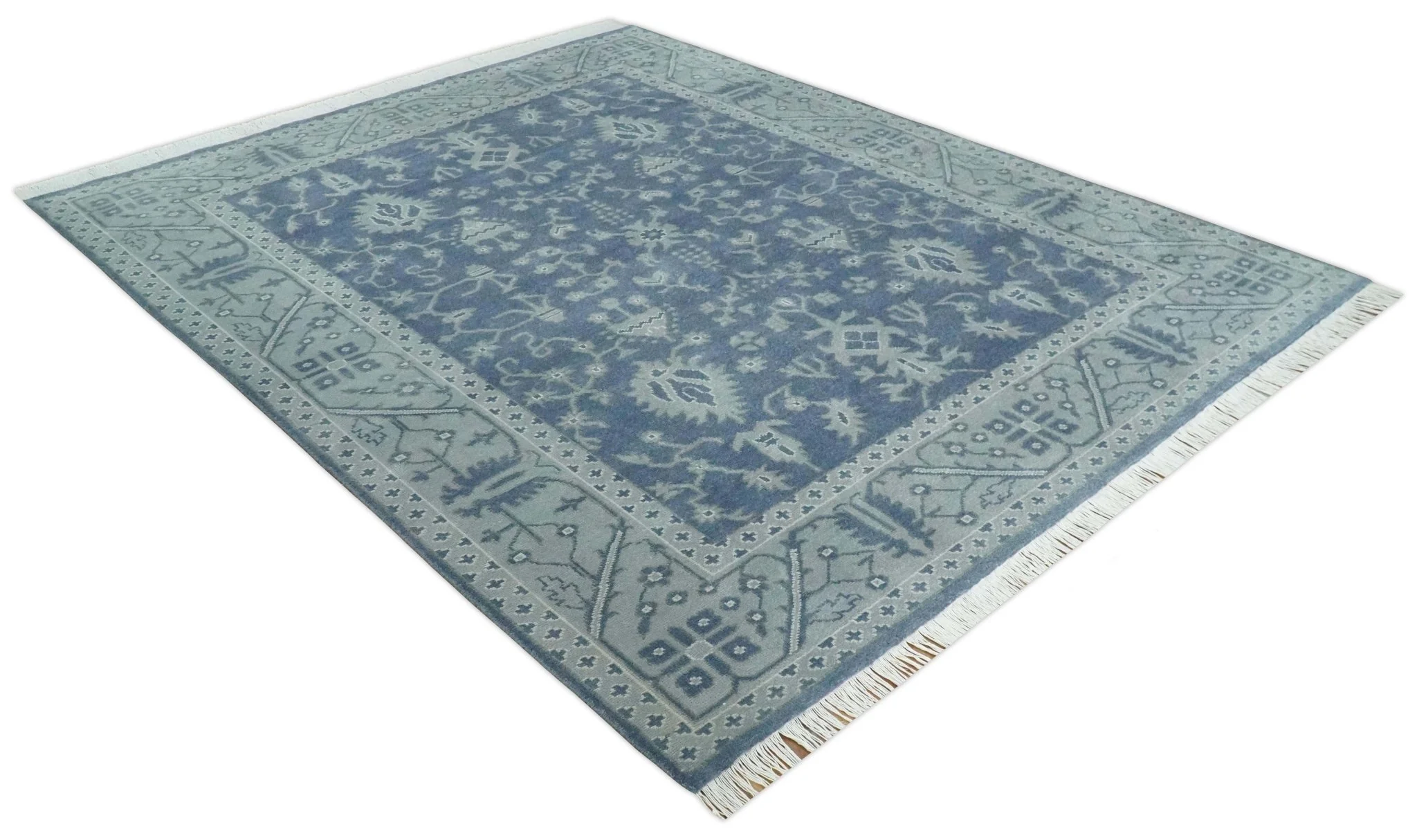 Antique 8x10 Hand Knotted Blue and Gray Traditional Vintage Persian Style Wool Rug | AC24810 - Image 10