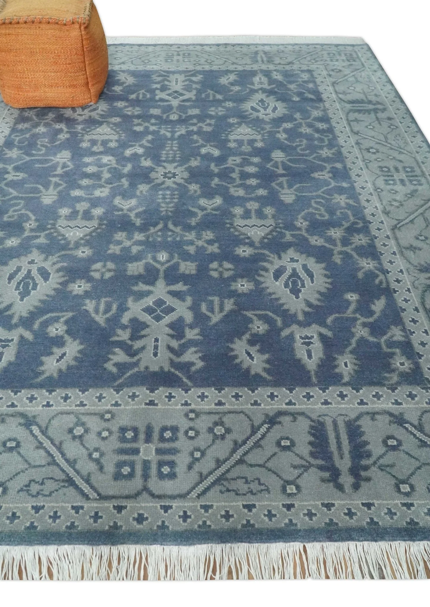 Antique 8x10 Hand Knotted Blue and Gray Traditional Vintage Persian Style Wool Rug | AC24810 - Image 3