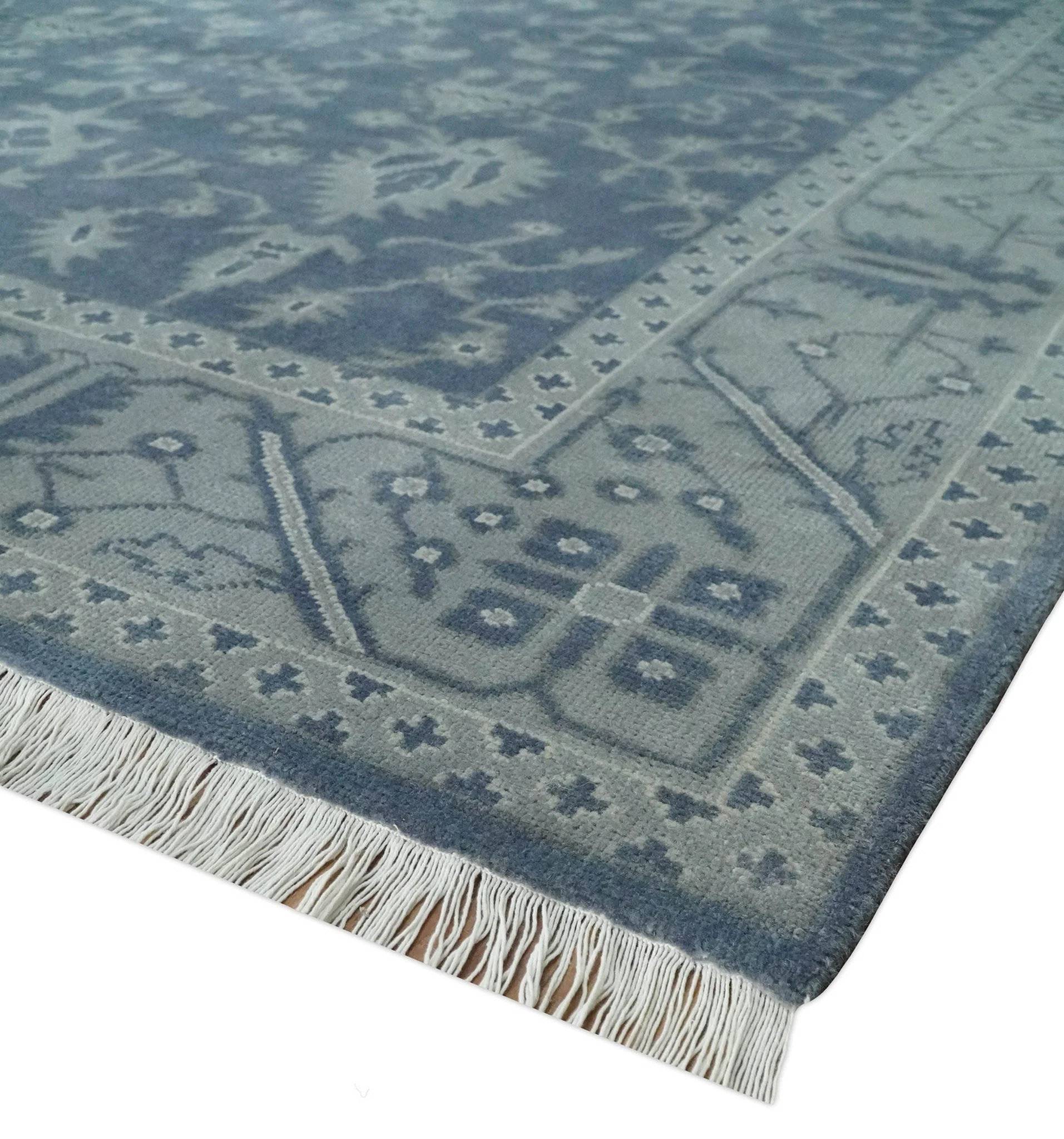 Antique 8x10 Hand Knotted Blue and Gray Traditional Vintage Persian Style Wool Rug | AC24810 - Image 5