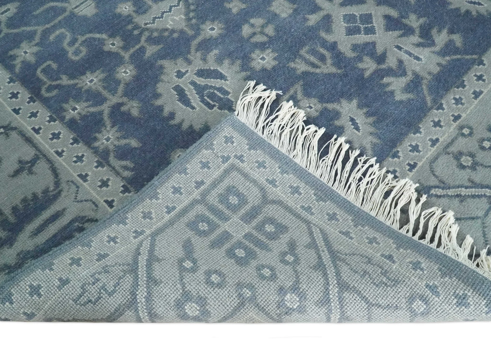 Antique 8x10 Hand Knotted Blue and Gray Traditional Vintage Persian Style Wool Rug | AC24810 - Image 7