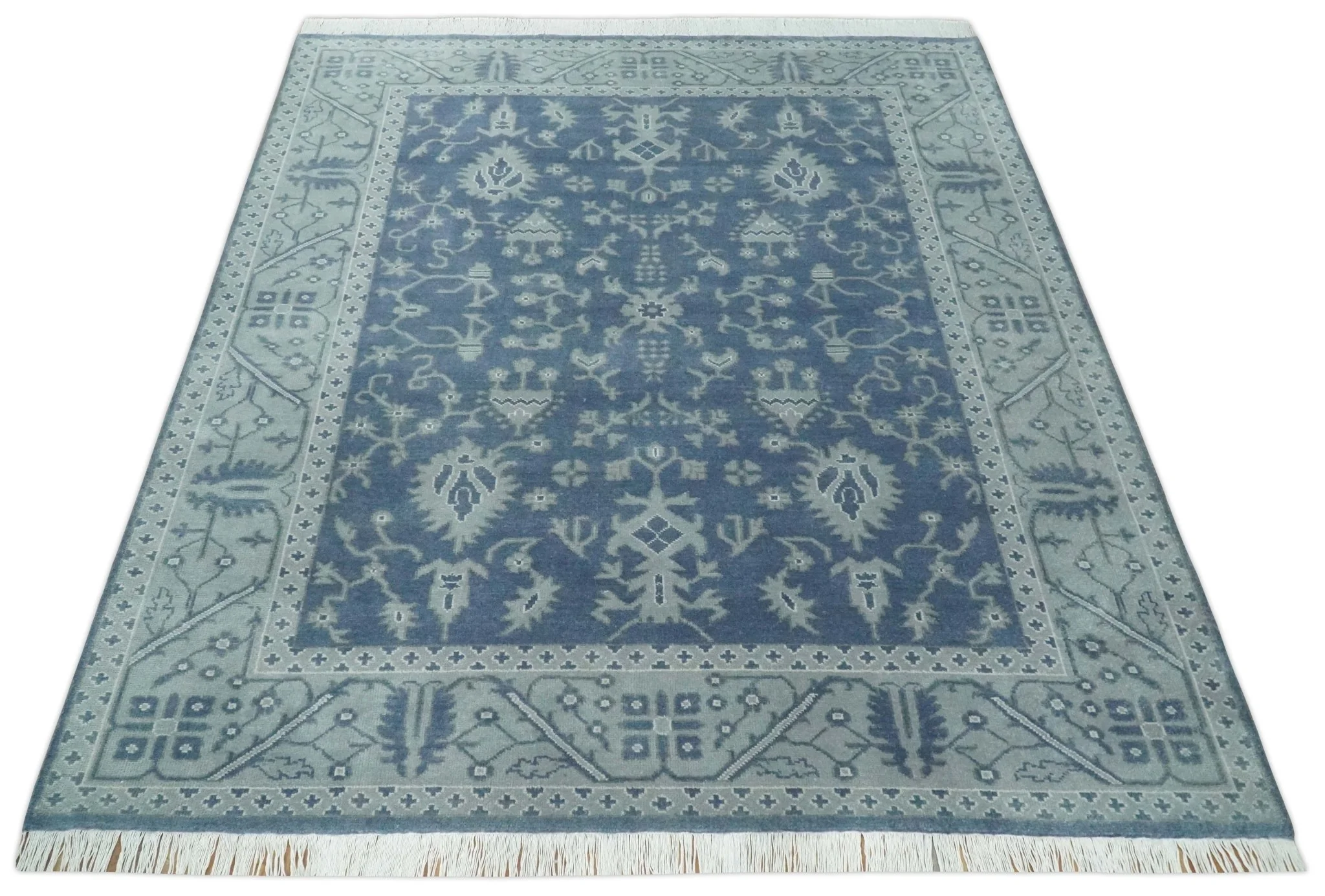 Antique 8x10 Hand Knotted Blue and Gray Traditional Vintage Persian Style Wool Rug | AC24810 - Image 9