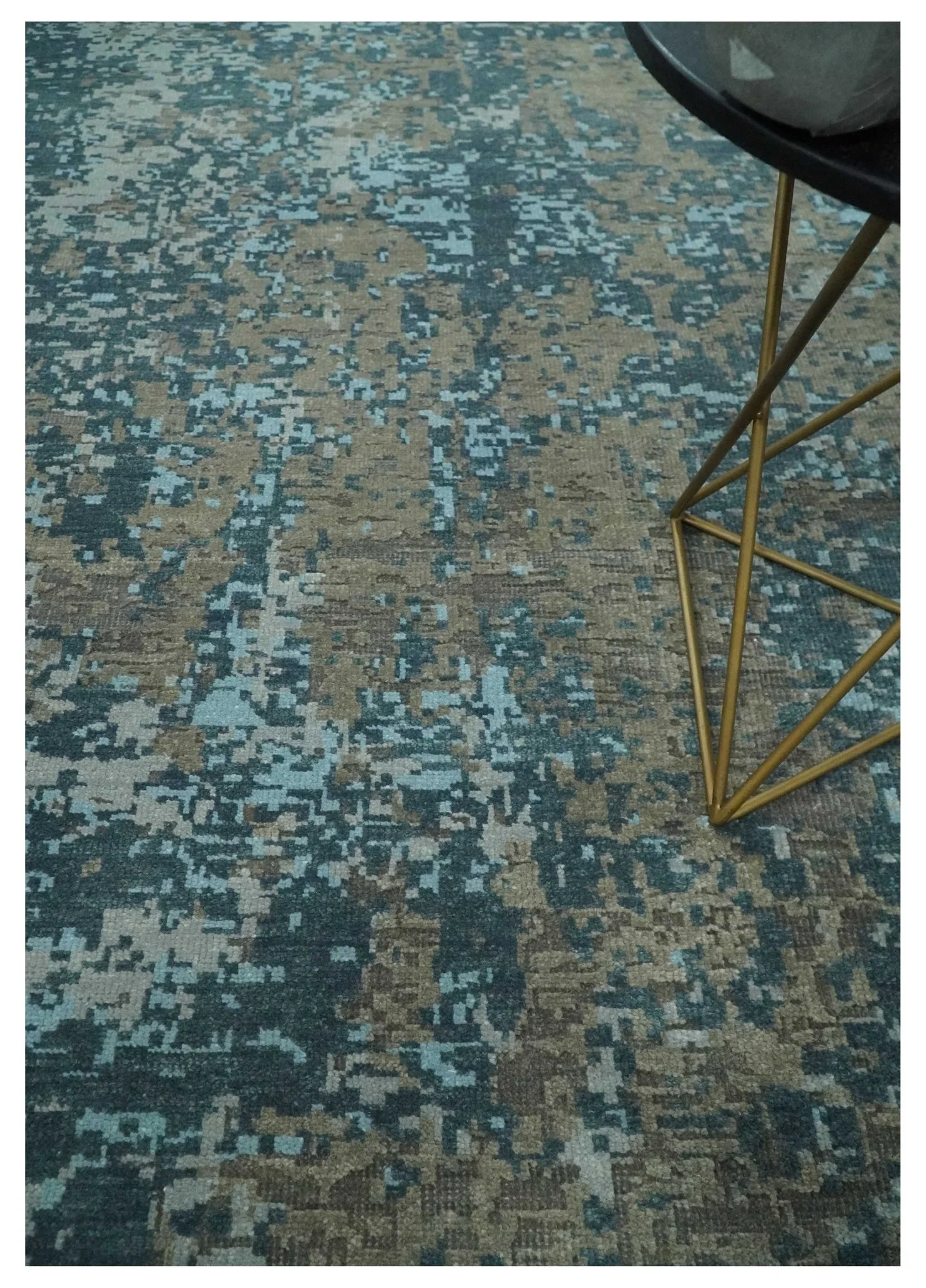 Modern Abstract 8x10 Hand Knotted Blue, Silver and Brown Low Pile Wool Rug | AC33810 - Image 2