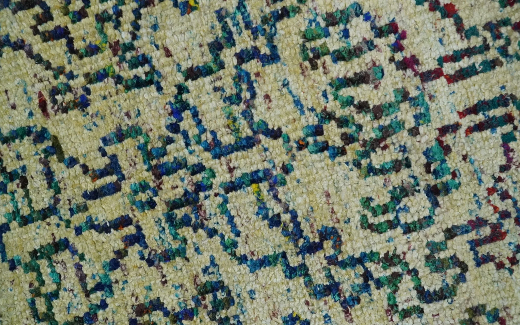 Antique 8x10 Hand Knotted Camel, Ivory and Blue Persian made of Recycled Silk Area Rug | OP33 - Image 4
