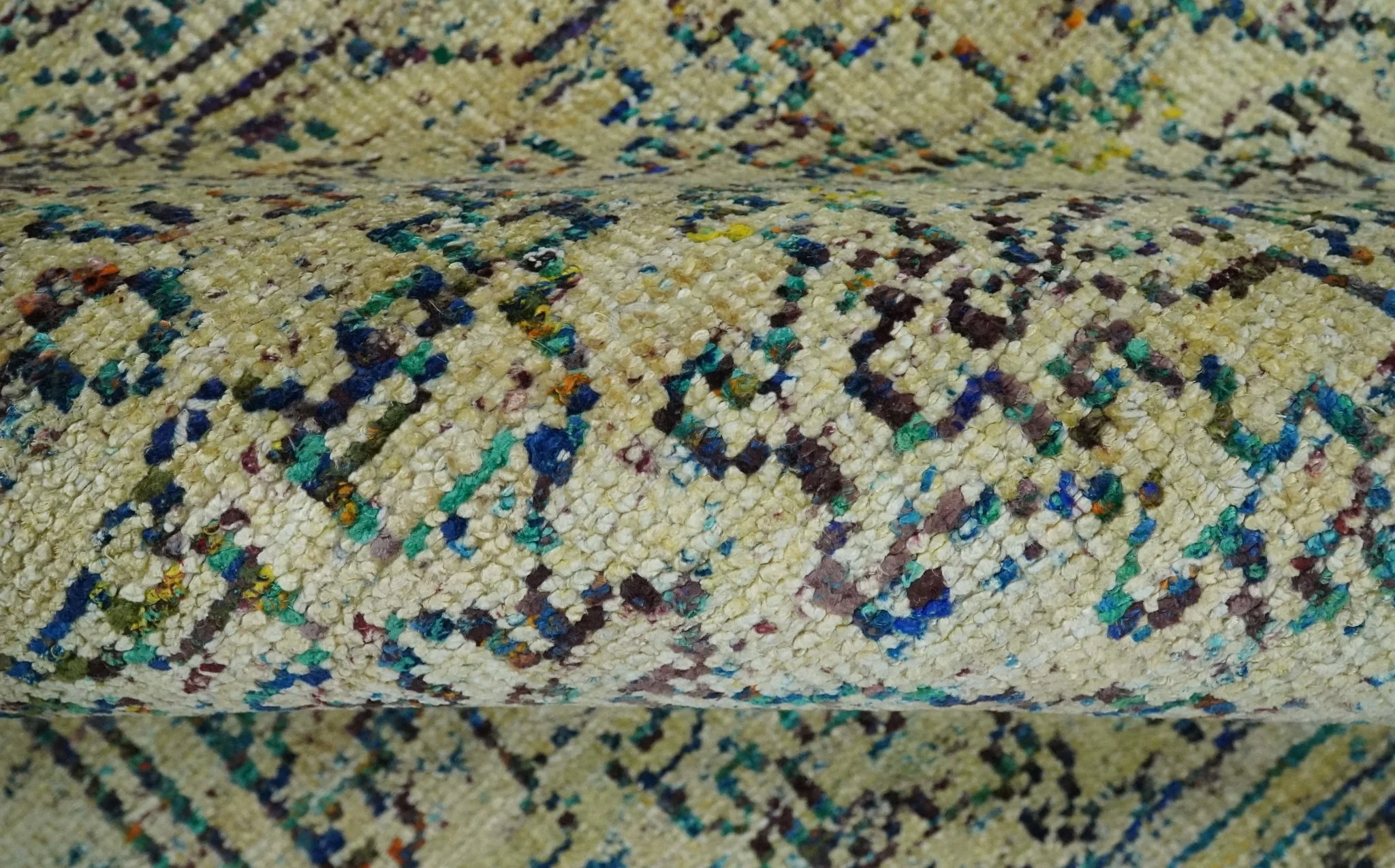 Antique 8x10 Hand Knotted Camel, Ivory and Blue Persian made of Recycled Silk Area Rug | OP33 - Image 8