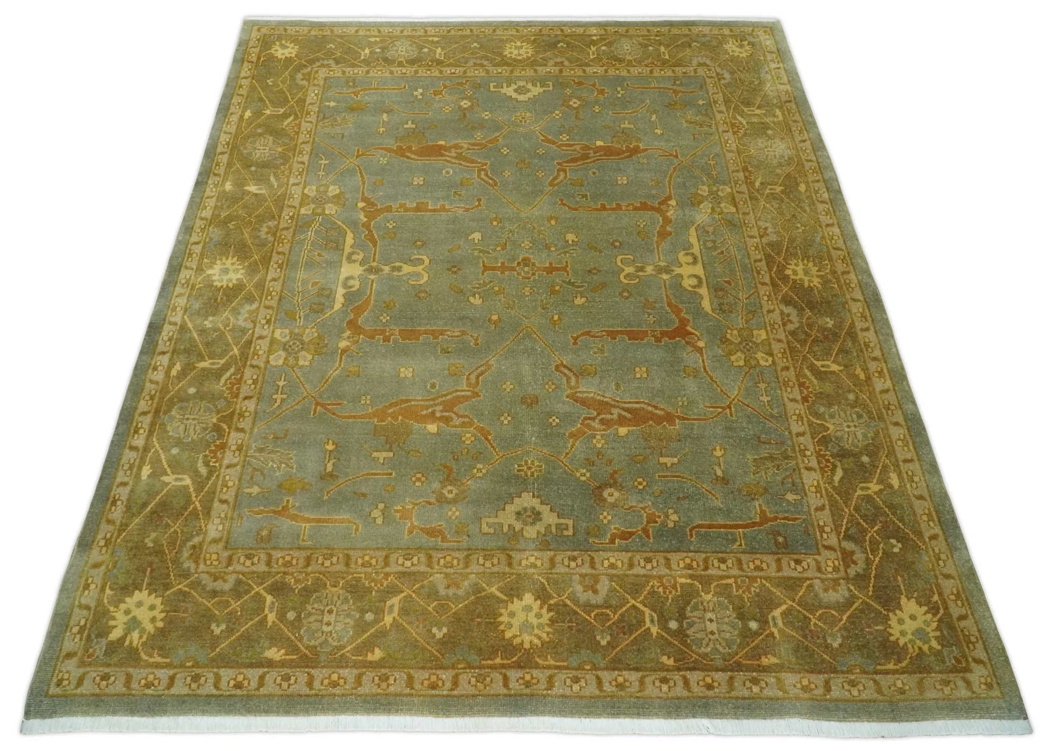 Antique Moss 8x10 Hand Knotted Gray and Brown Traditional Vintage Persian Style Wool Rug | AC22810 - Image 8