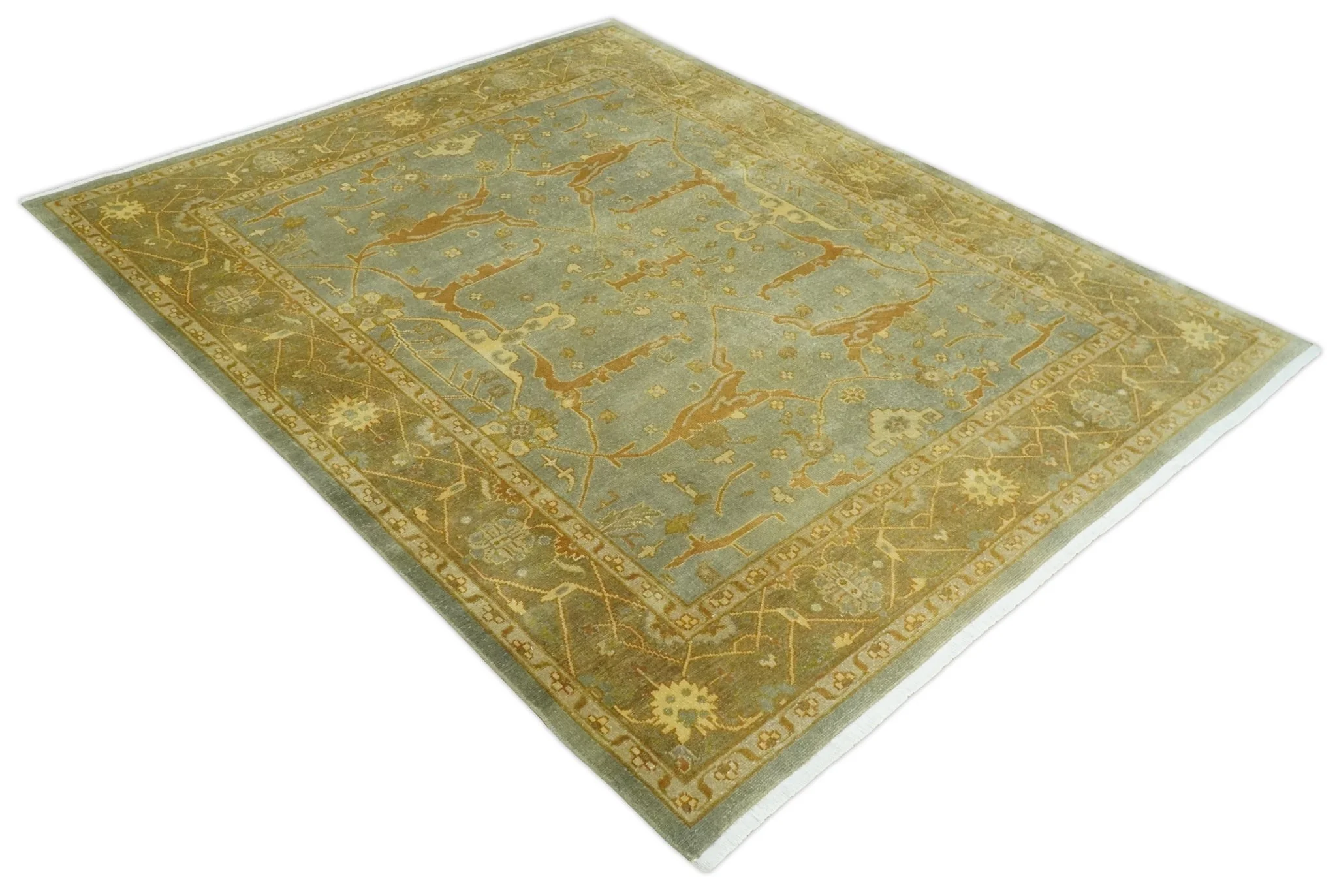 Antique Moss 8x10 Hand Knotted Gray and Brown Traditional Vintage Persian Style Wool Rug | AC22810 - Image 9
