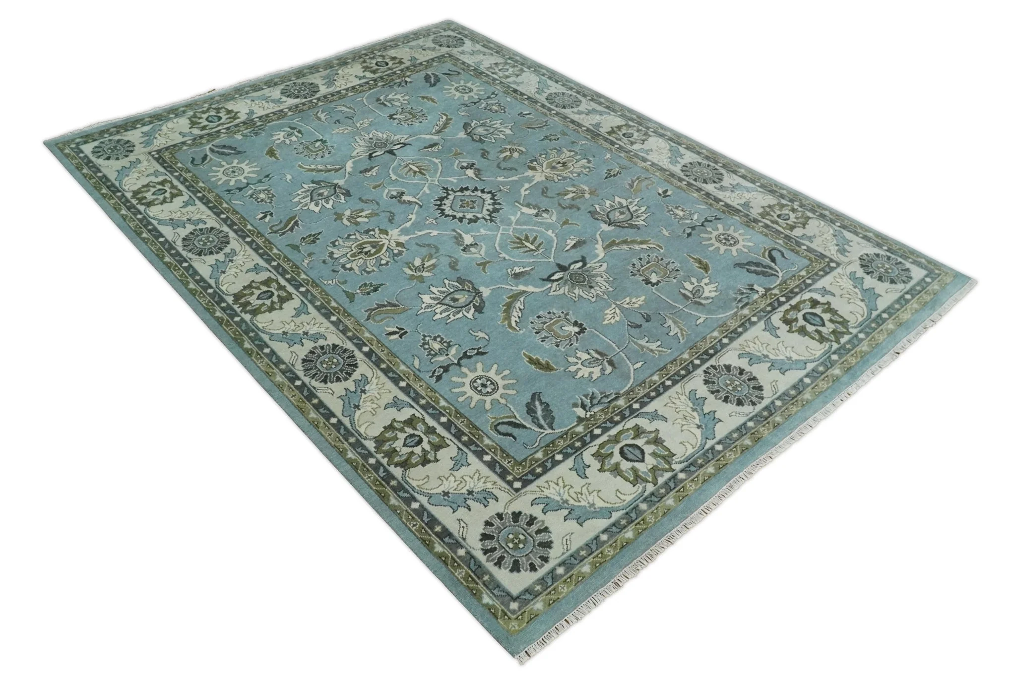 Antique 9x12 Hand Knotted Ivory and Ivory Traditional Vintage Persian Style Wool Rug | TRDCP854912 - Image 10