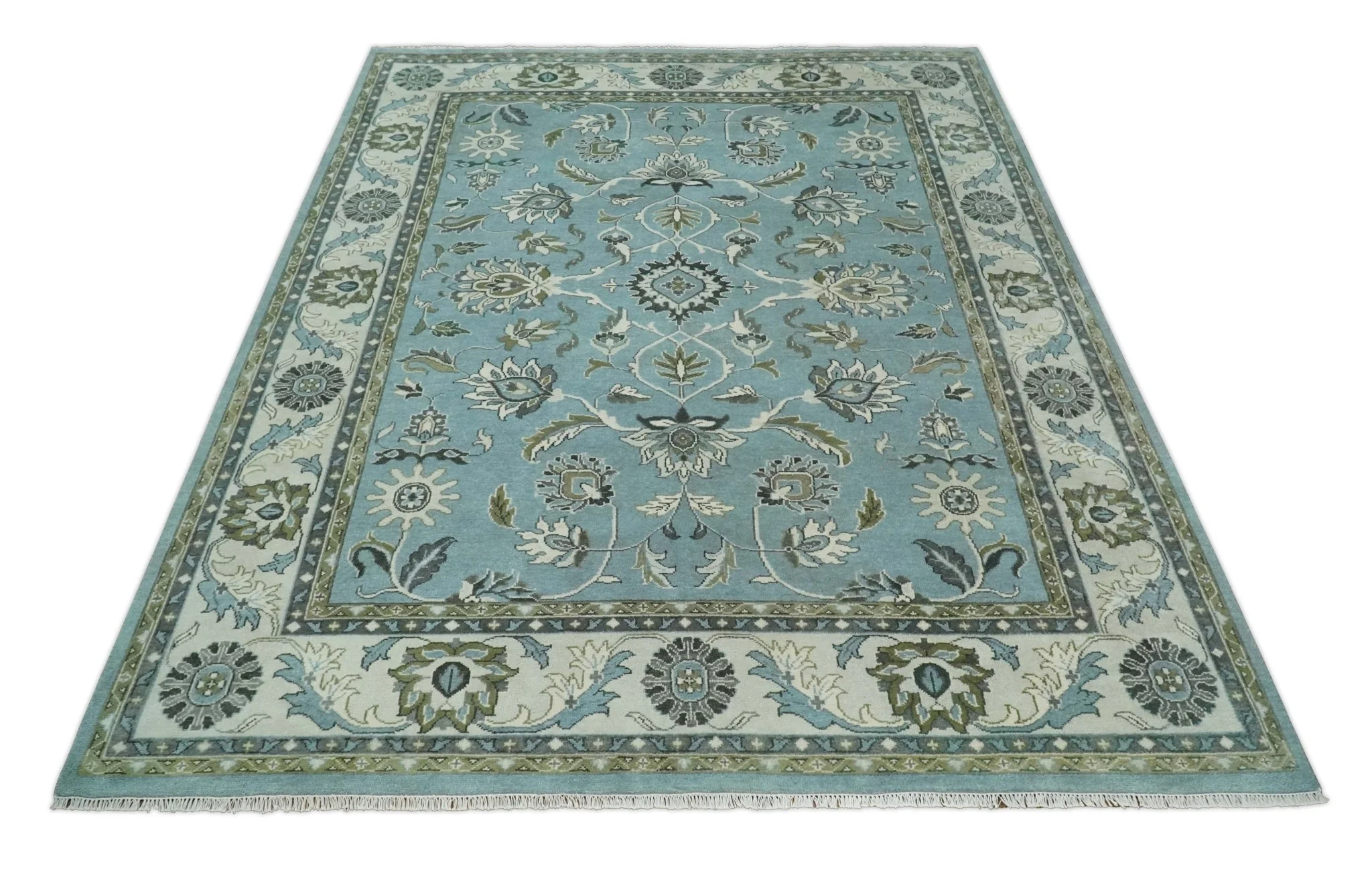 Antique 9x12 Hand Knotted Ivory and Ivory Traditional Vintage Persian Style Wool Rug | TRDCP854912 - Image 11