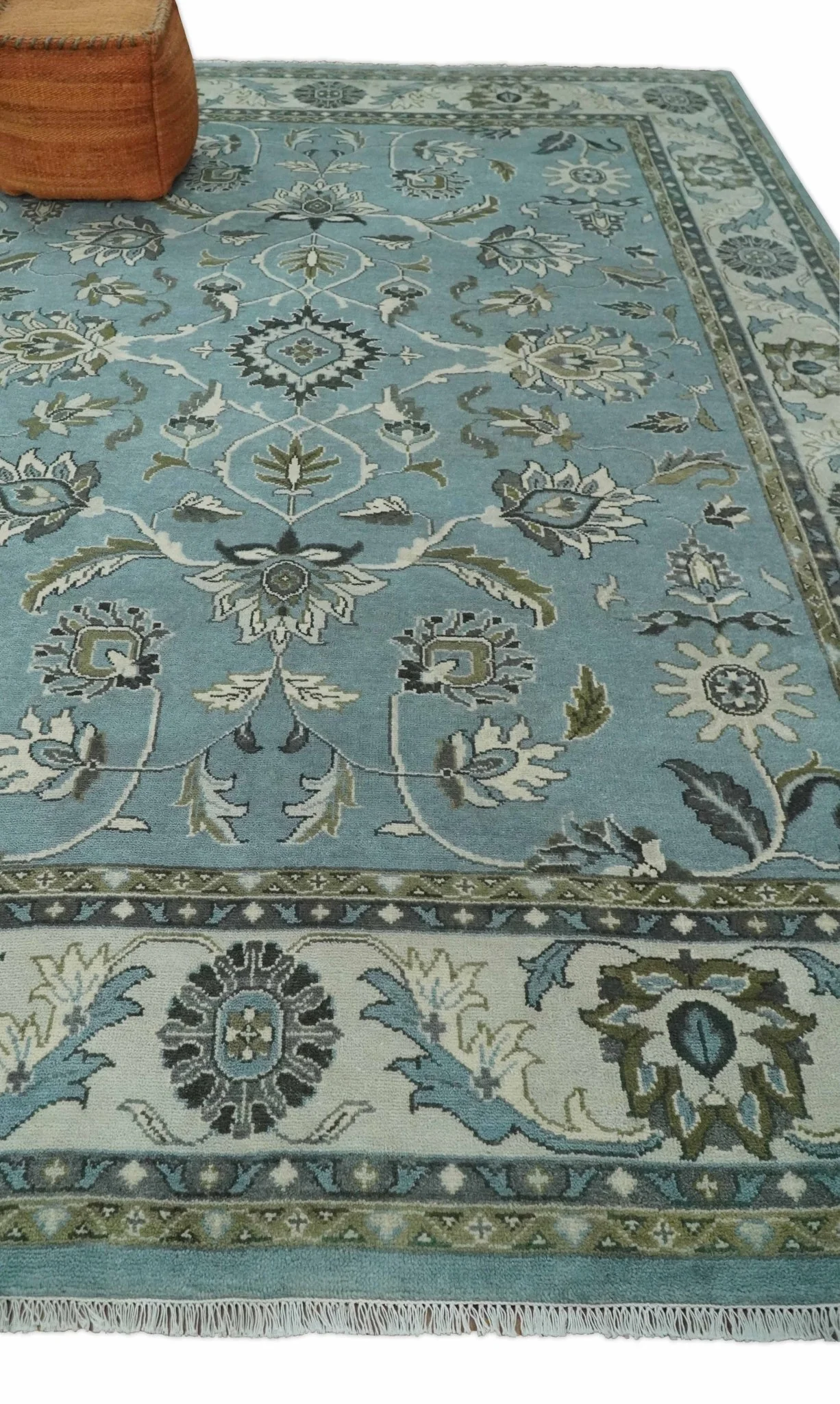 Antique 9x12 Hand Knotted Ivory and Ivory Traditional Vintage Persian Style Wool Rug | TRDCP854912 - Image 3