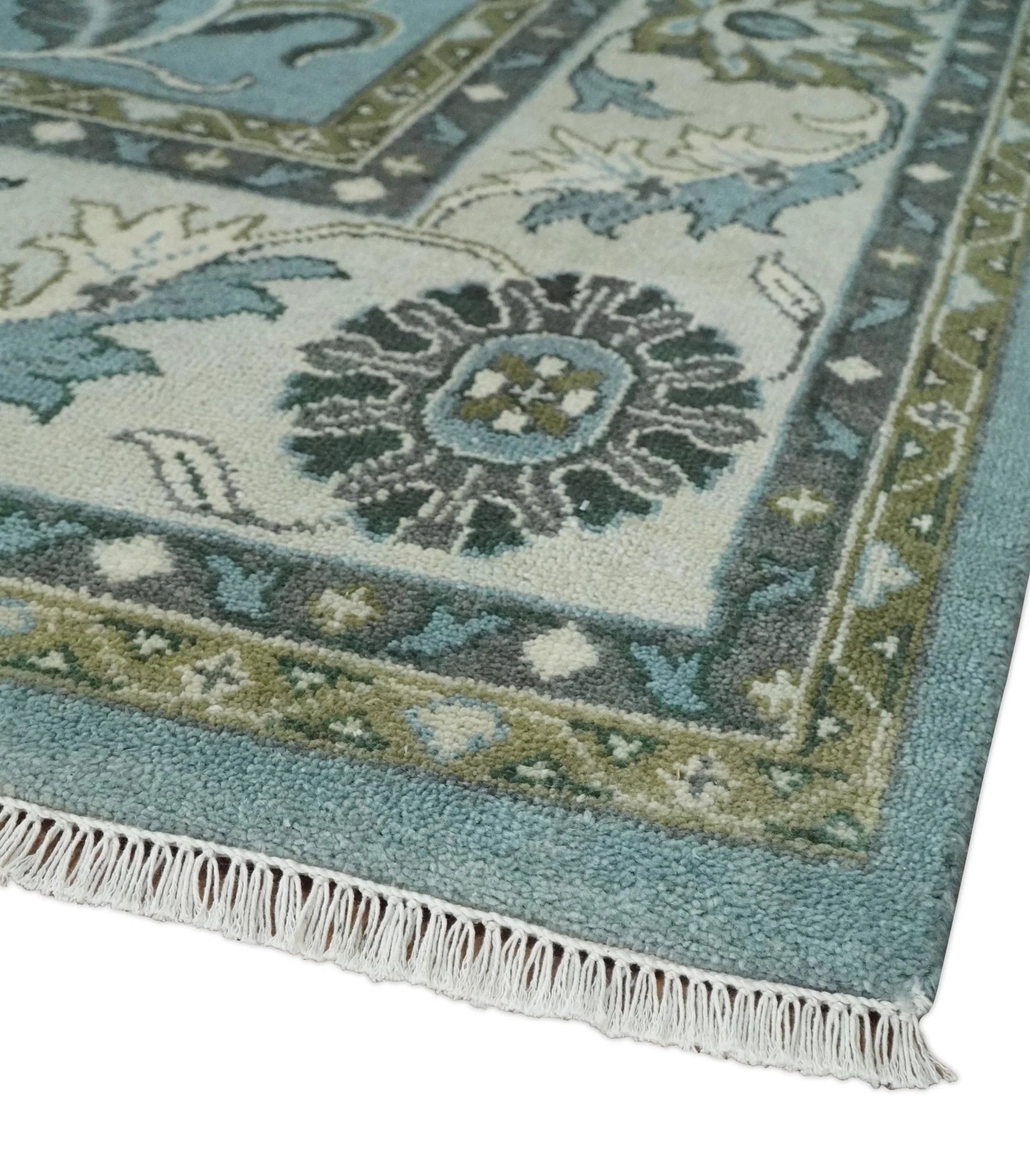 Antique 9x12 Hand Knotted Ivory and Ivory Traditional Vintage Persian Style Wool Rug | TRDCP854912 - Image 5