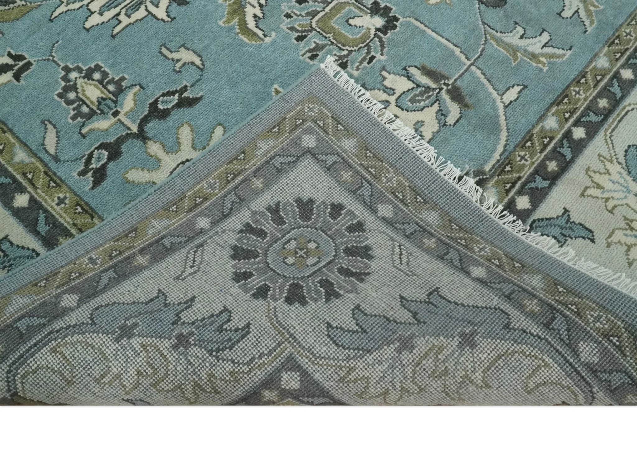 Antique 9x12 Hand Knotted Ivory and Ivory Traditional Vintage Persian Style Wool Rug | TRDCP854912 - Image 7