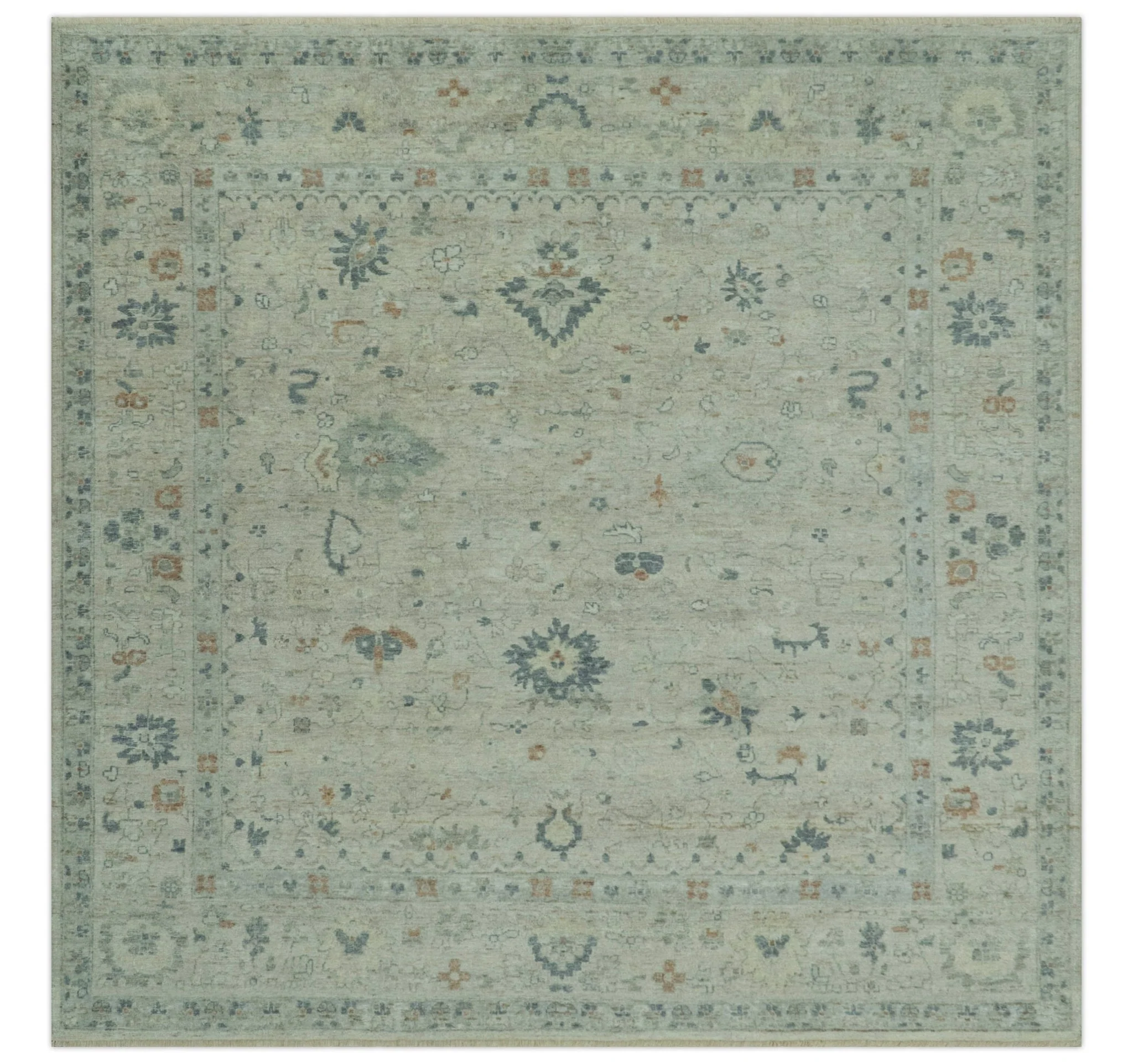 Antique Distressed look Beige and Charcoal Low Pile Multi Size Oushak wool Area Rug - Image 11