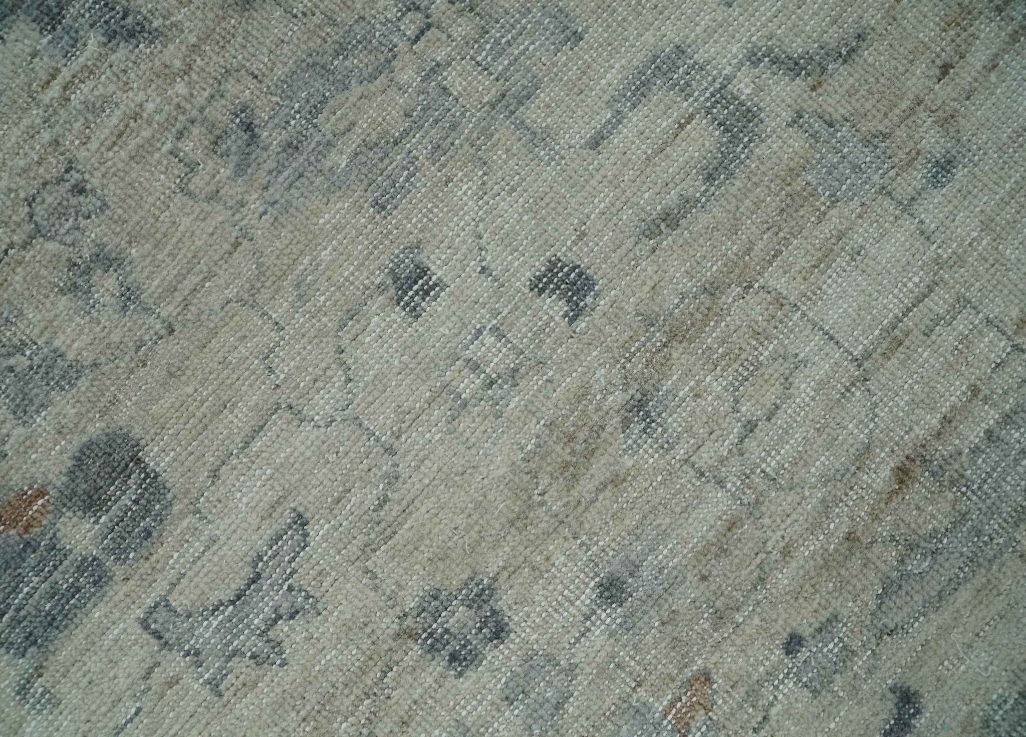 Antique Distressed look Beige and Charcoal Low Pile Multi Size Oushak wool Area Rug - Image 4