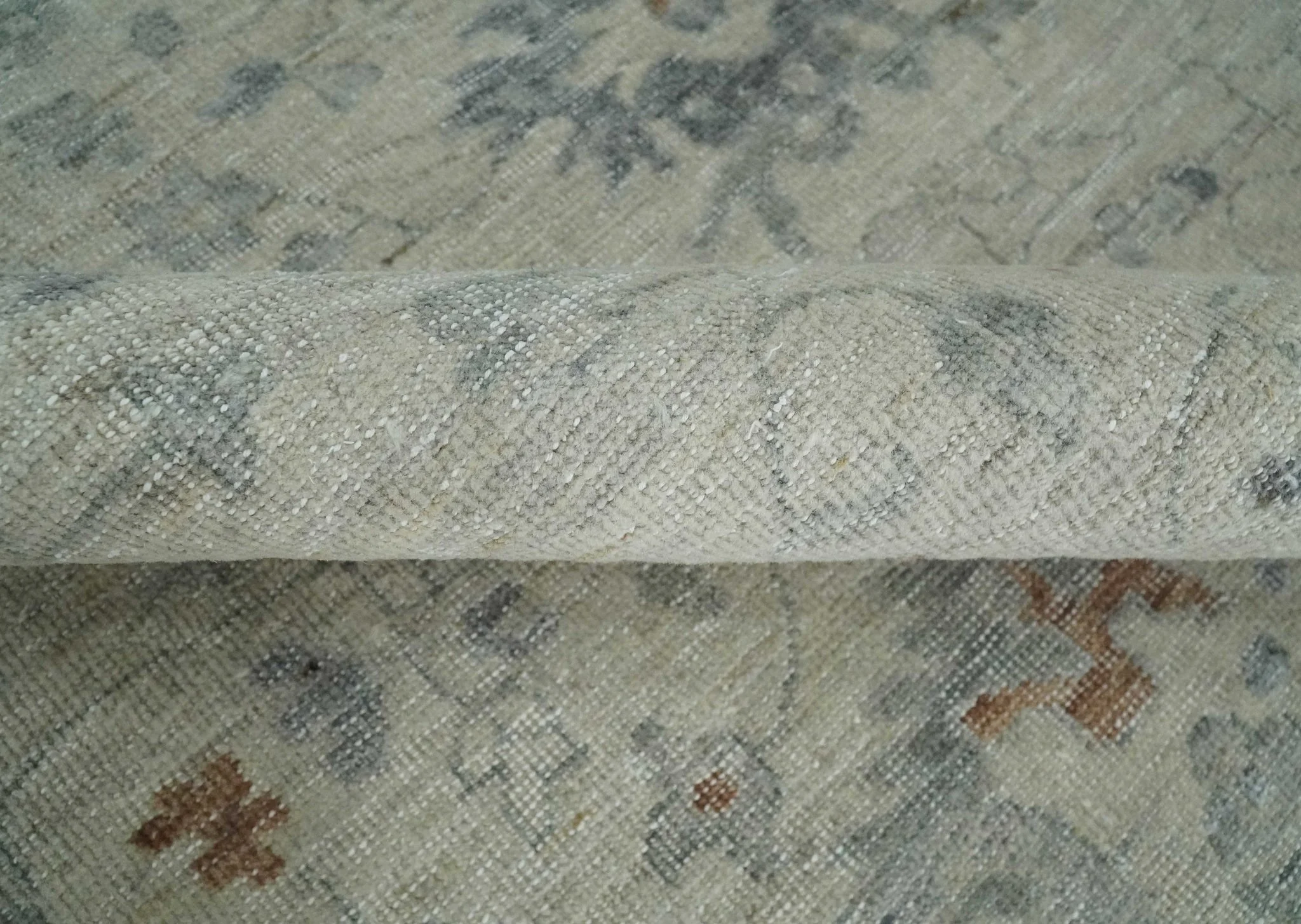 Antique Distressed look Beige and Charcoal Low Pile Multi Size Oushak wool Area Rug - Image 6