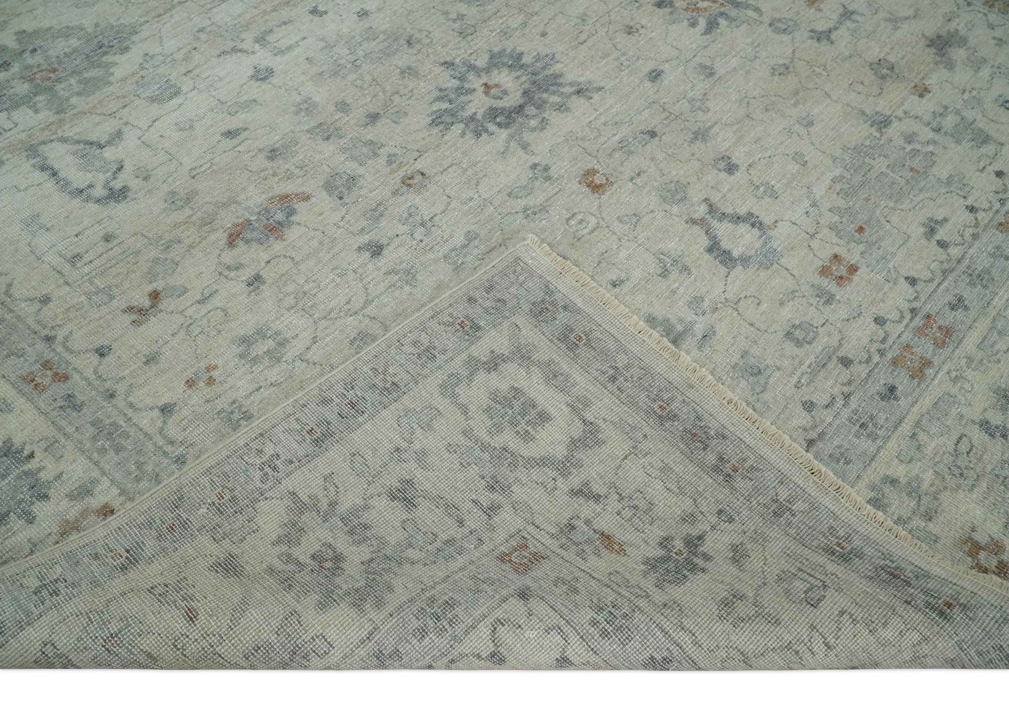 Antique Distressed look Beige and Charcoal Low Pile Multi Size Oushak wool Area Rug - Image 7