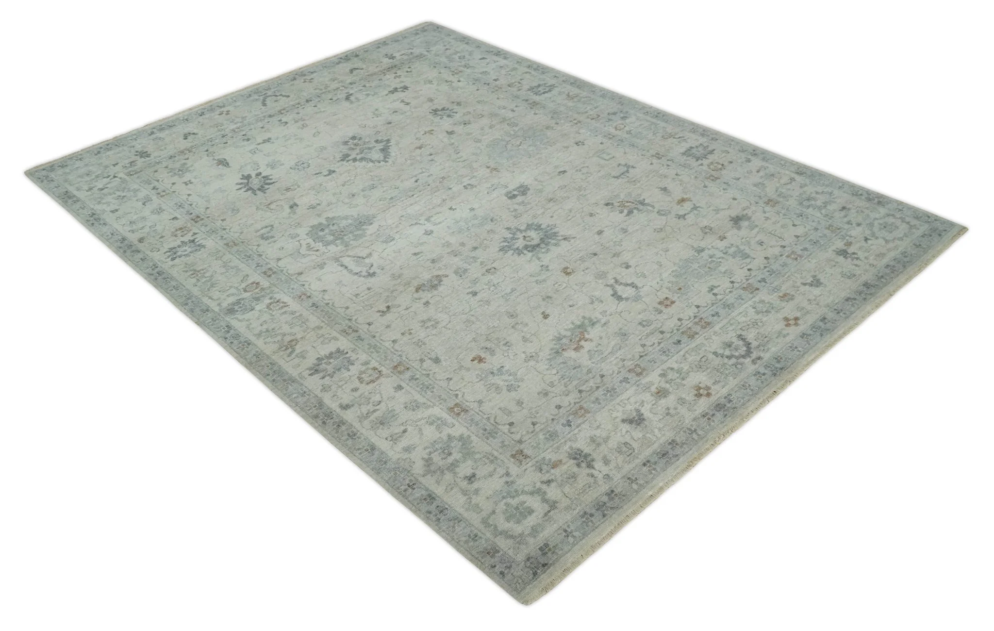 Antique Distressed look Beige and Charcoal Low Pile Multi Size Oushak wool Area Rug - Image 9