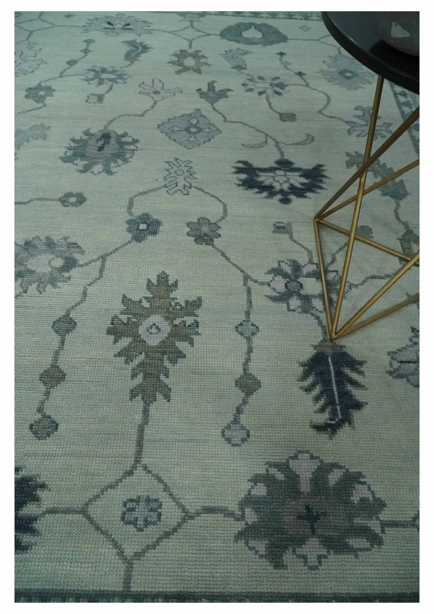 Antique multi size Hand Knotted Beige and Silver Traditional Floral Oushak wool Area Rug - Image 2