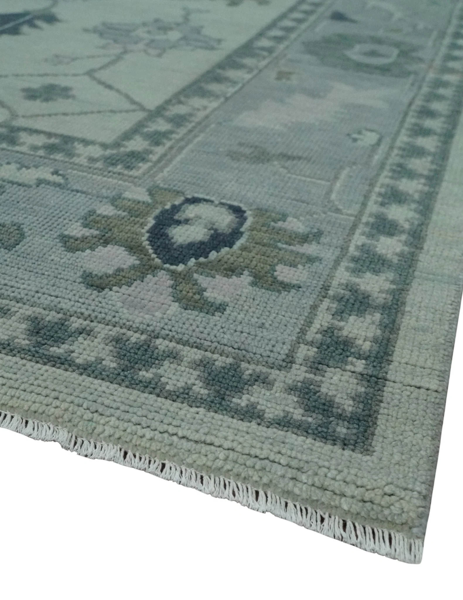 Antique multi size Hand Knotted Beige and Silver Traditional Floral Oushak wool Area Rug - Image 5