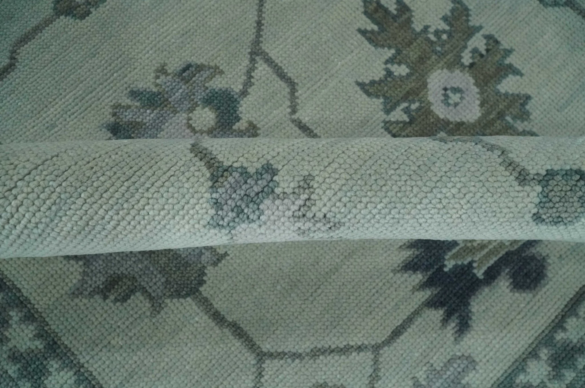 Antique multi size Hand Knotted Beige and Silver Traditional Floral Oushak wool Area Rug - Image 7