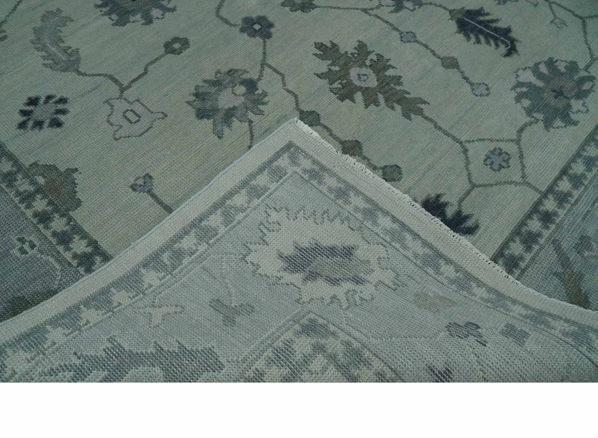 Antique multi size Hand Knotted Beige and Silver Traditional Floral Oushak wool Area Rug - Image 8