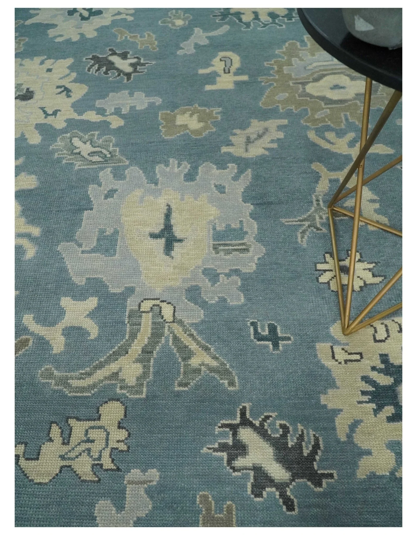 Antique Blue and Beige Multi size Hand Knotted Traditional Oushak Wool Area Rug - Image 2