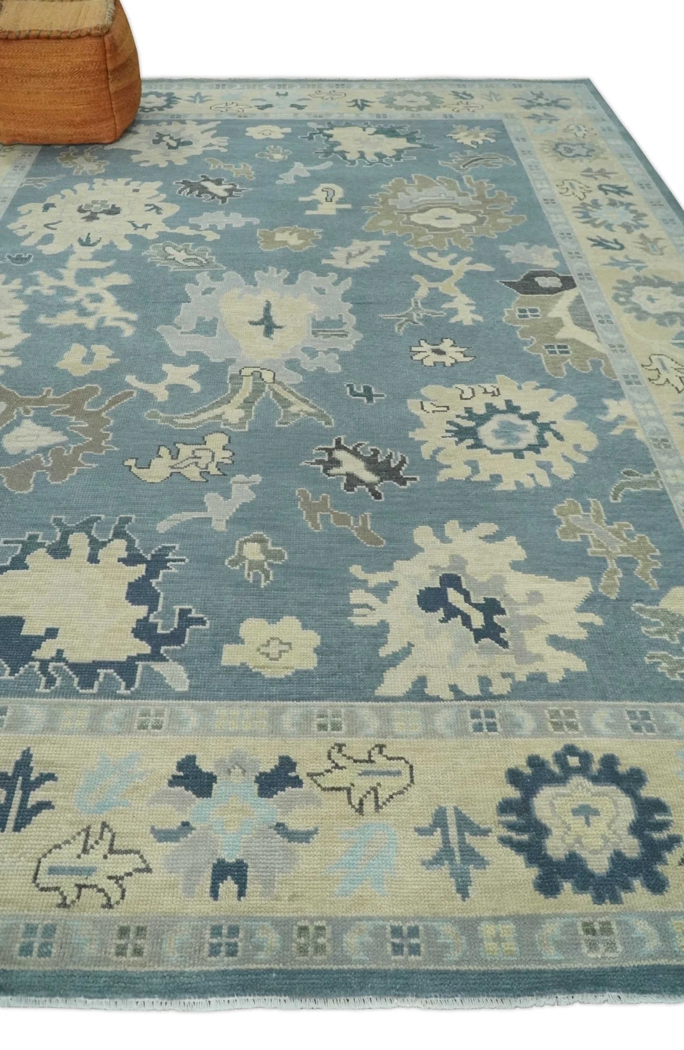 Antique Blue and Beige Multi size Hand Knotted Traditional Oushak Wool Area Rug - Image 3